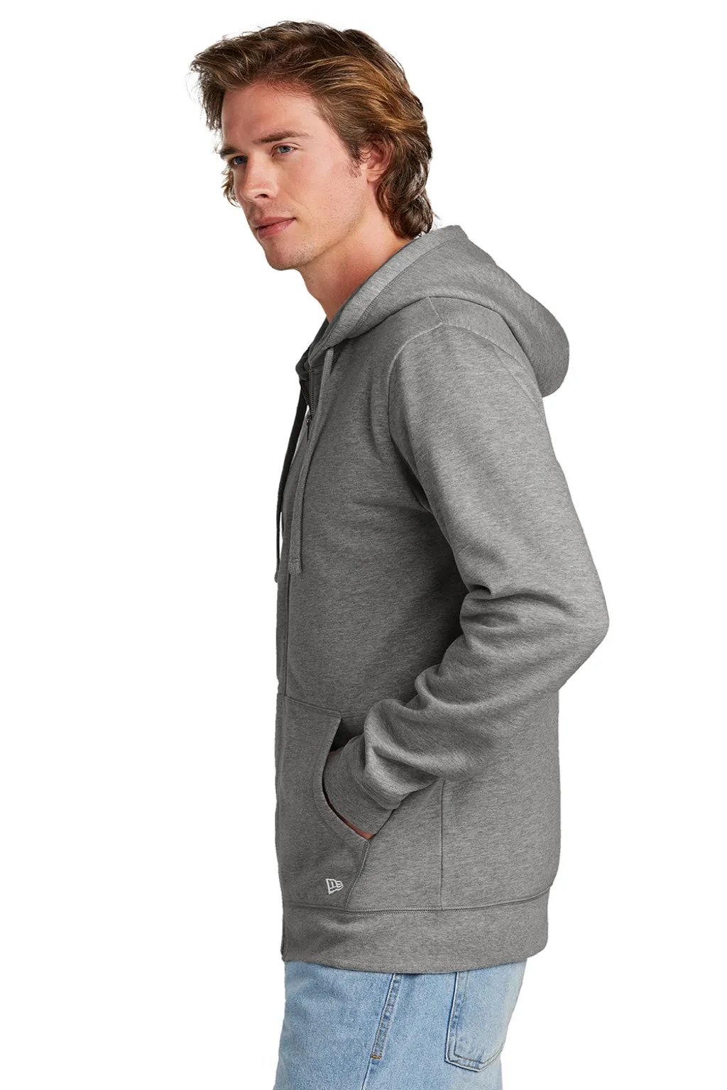 New Era Mens Comeback Fleece Full Zip Hooded Sweatshirt Hoodie w/ Pockets - Heather Dark Grey