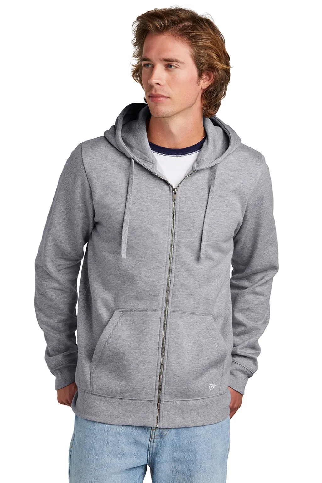 New Era Mens Comeback Fleece Full Zip Hooded Sweatshirt Hoodie w/ Pockets - Heather Grey  Buy original Clothing New-Era