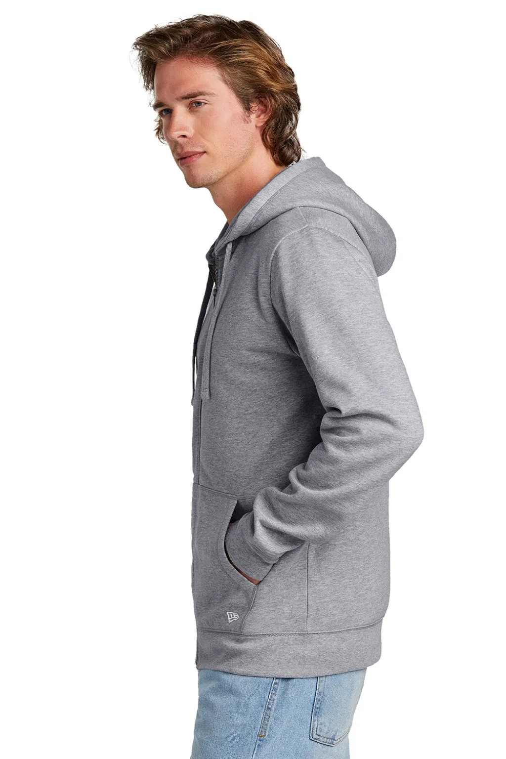 New Era Mens Comeback Fleece Full Zip Hooded Sweatshirt Hoodie w/ Pockets - Heather Grey  Buy original Clothing New-Era