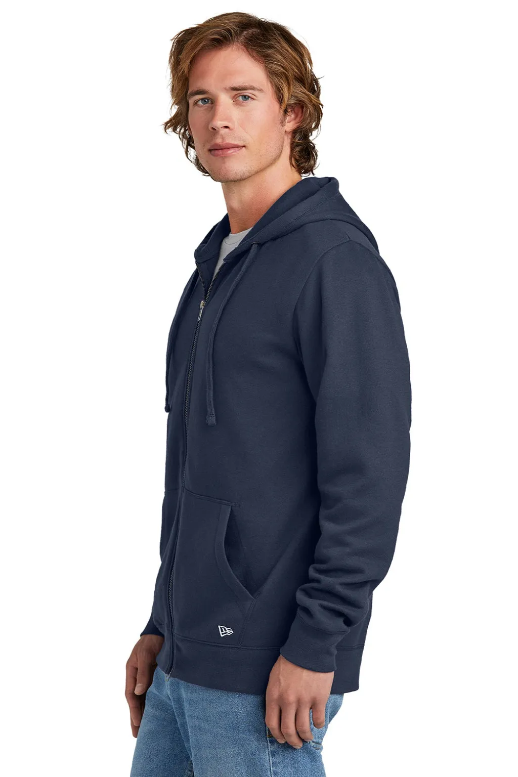 New Era Mens Comeback Fleece Full Zip Hooded Sweatshirt Hoodie w/ Pockets - True Navy Blue