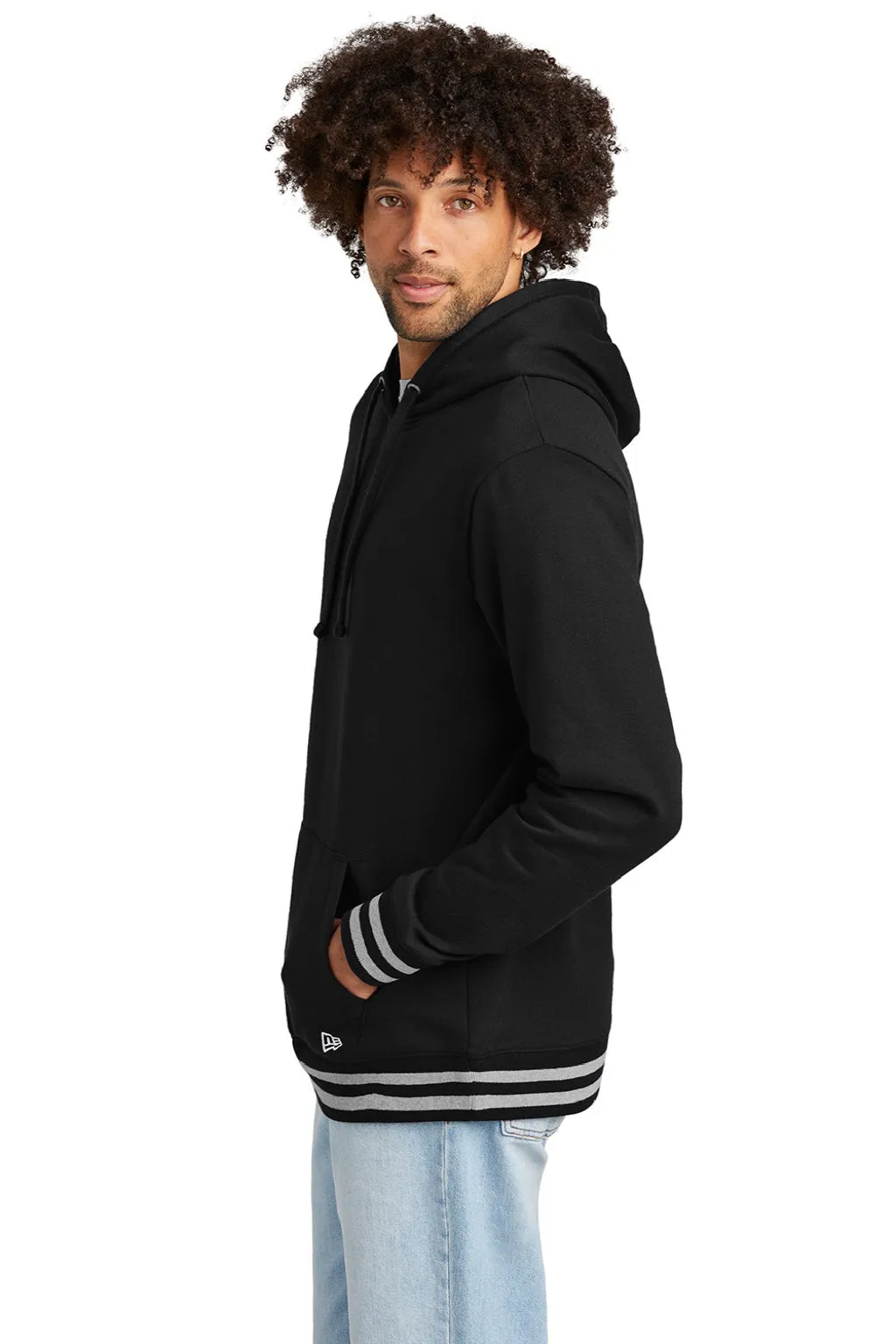 New Era Mens Comeback Fleece Hooded Sweatshirt Hoodie w/ Pouch Pocket - Black/Heather Grey