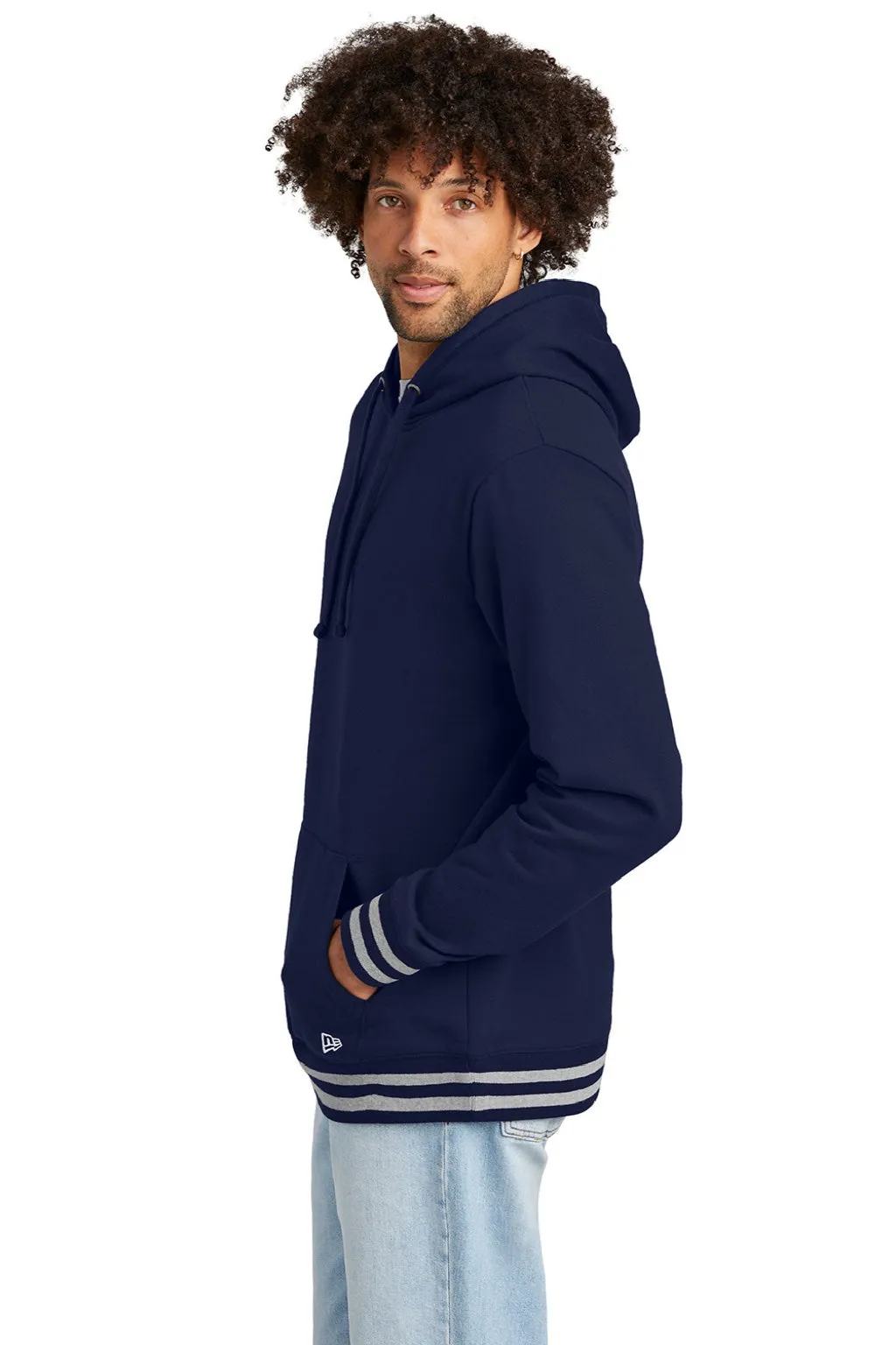 New Era Mens Comeback Fleece Hooded Sweatshirt Hoodie w/ Pouch Pocket - True Navy Blue/Heather Grey  Buy original Clothing New-Era