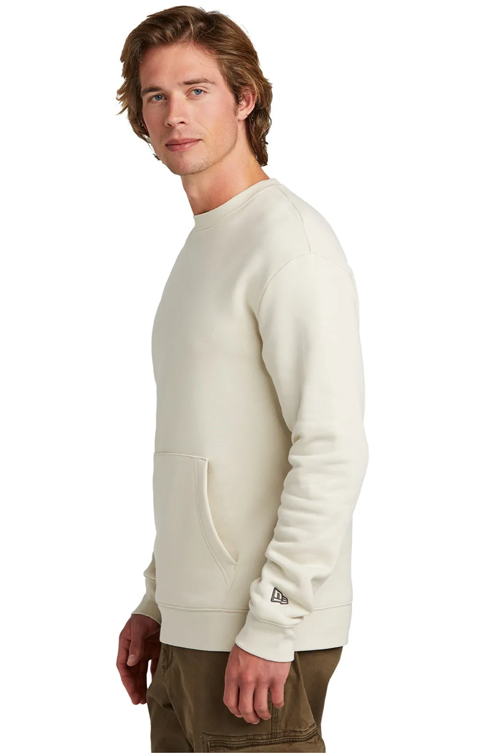New Era Mens Heritage Fleece Crewneck Sweatshirt w/ Pocket - Soft Beige