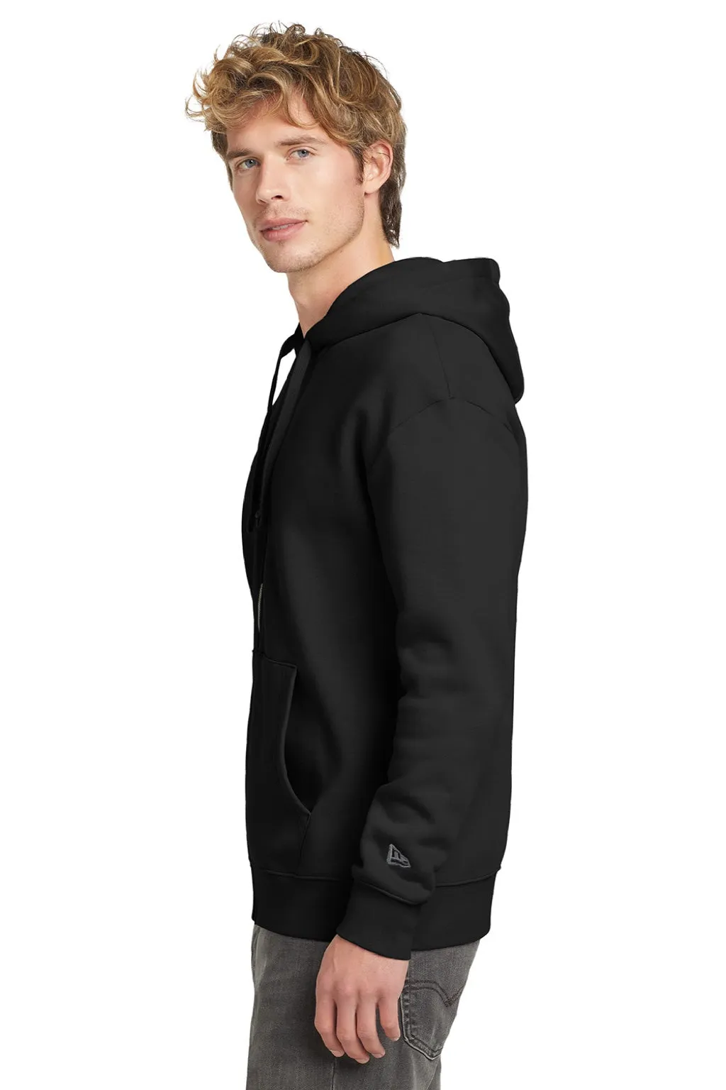 New Era Mens Heritage Fleece Full Zip Hooded Sweatshirt Hoodie w/ Pockets - Black