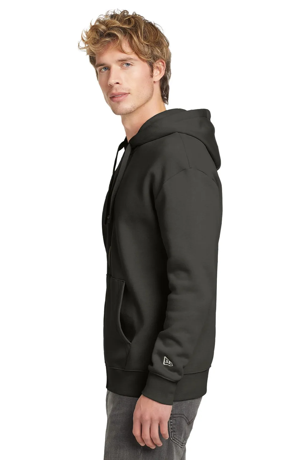 New Era Mens Heritage Fleece Full Zip Hooded Sweatshirt Hoodie w/ Pockets - Graphite Grey  Buy original Clothing New-Era