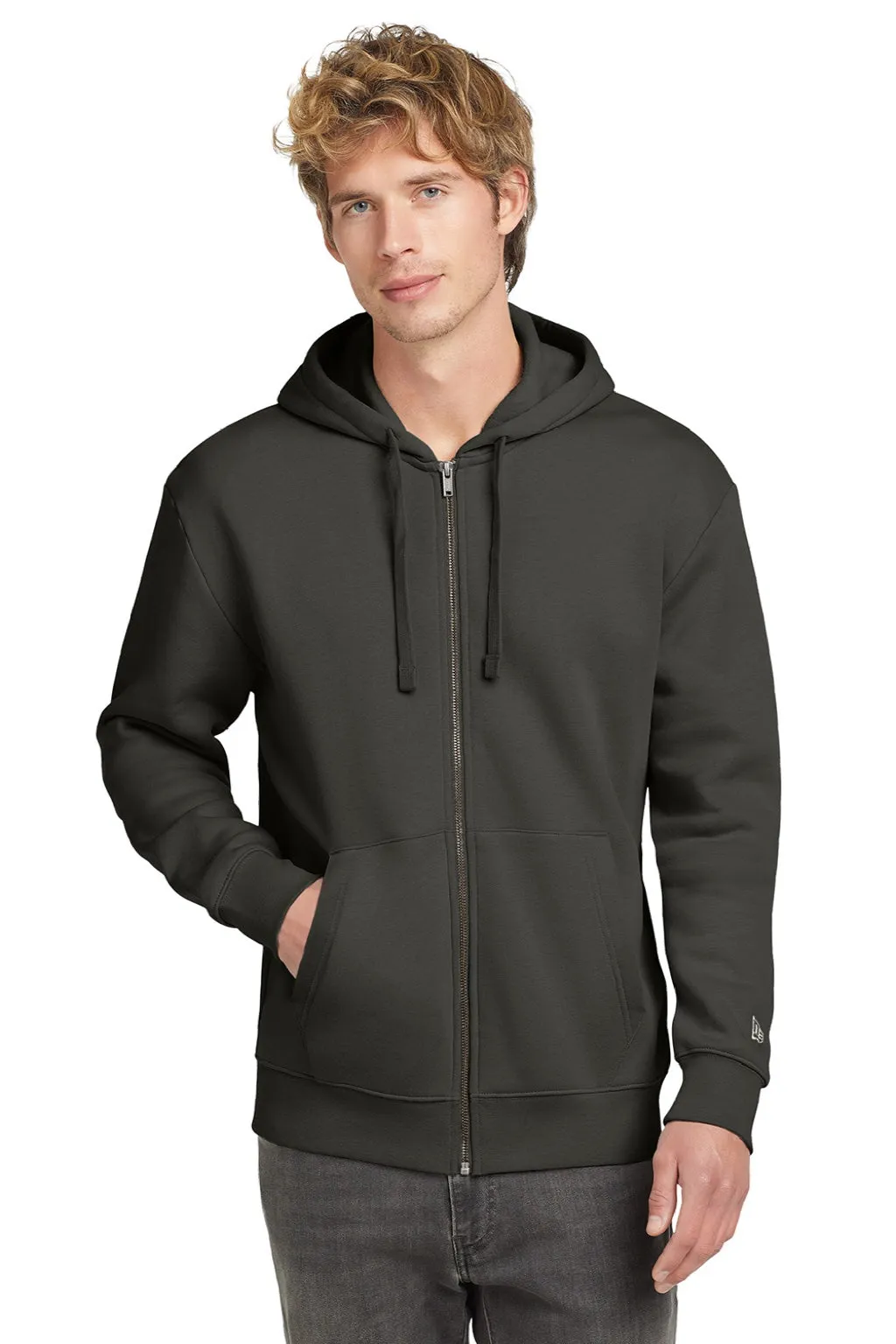 New Era Mens Heritage Fleece Full Zip Hooded Sweatshirt Hoodie w/ Pockets - Graphite Grey  Buy original Clothing New-Era