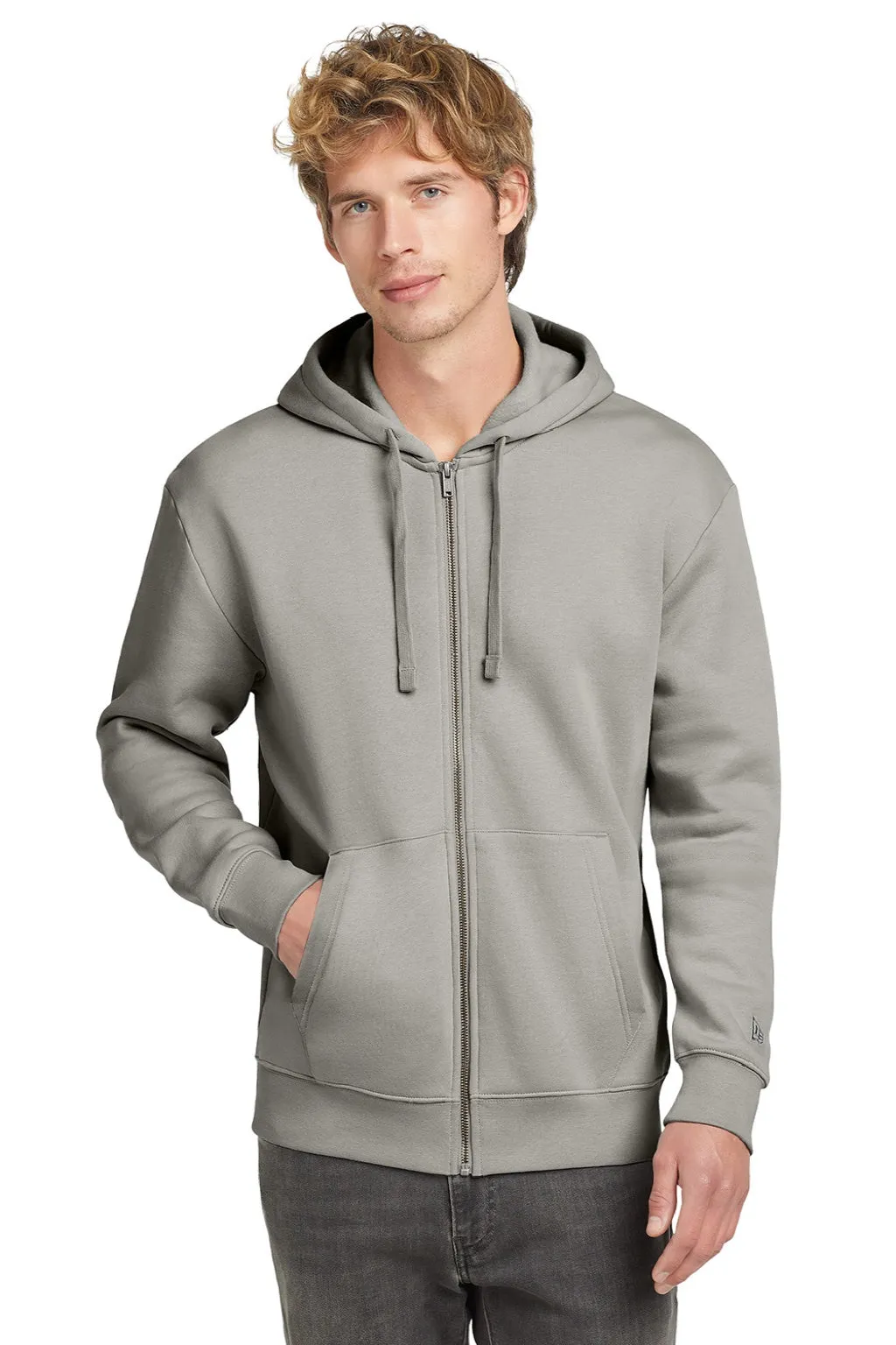 New Era Mens Heritage Fleece Full Zip Hooded Sweatshirt Hoodie w/ Pockets - Rainstorm Grey  Buy original Clothing New-Era