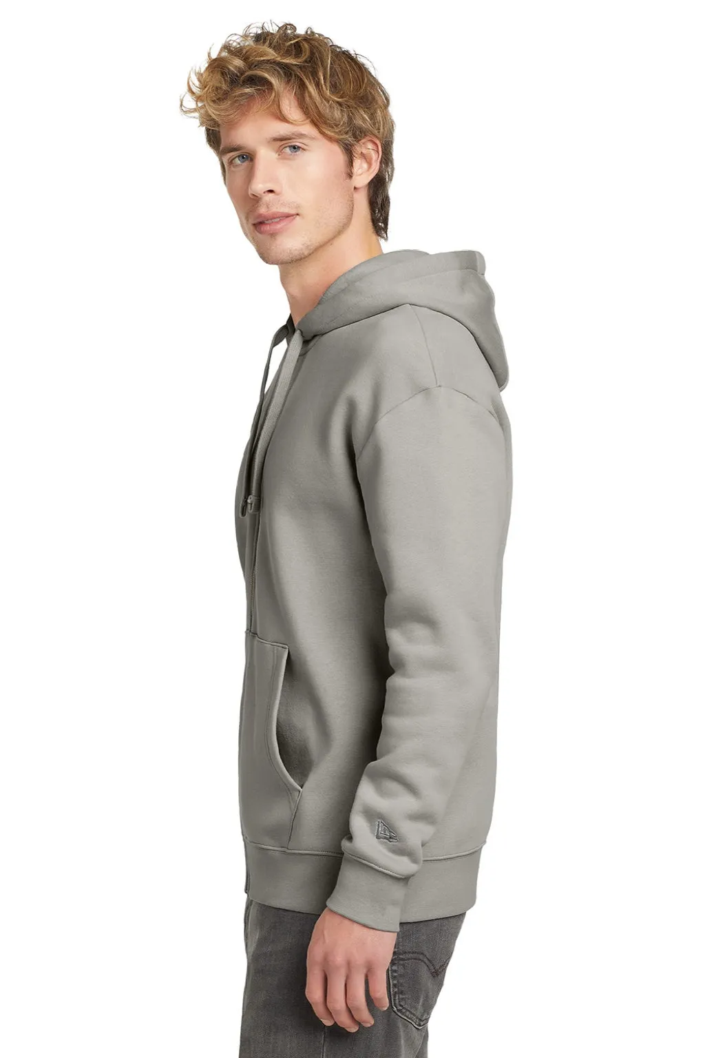 New Era Mens Heritage Fleece Full Zip Hooded Sweatshirt Hoodie w/ Pockets - Rainstorm Grey  Buy original Clothing New-Era