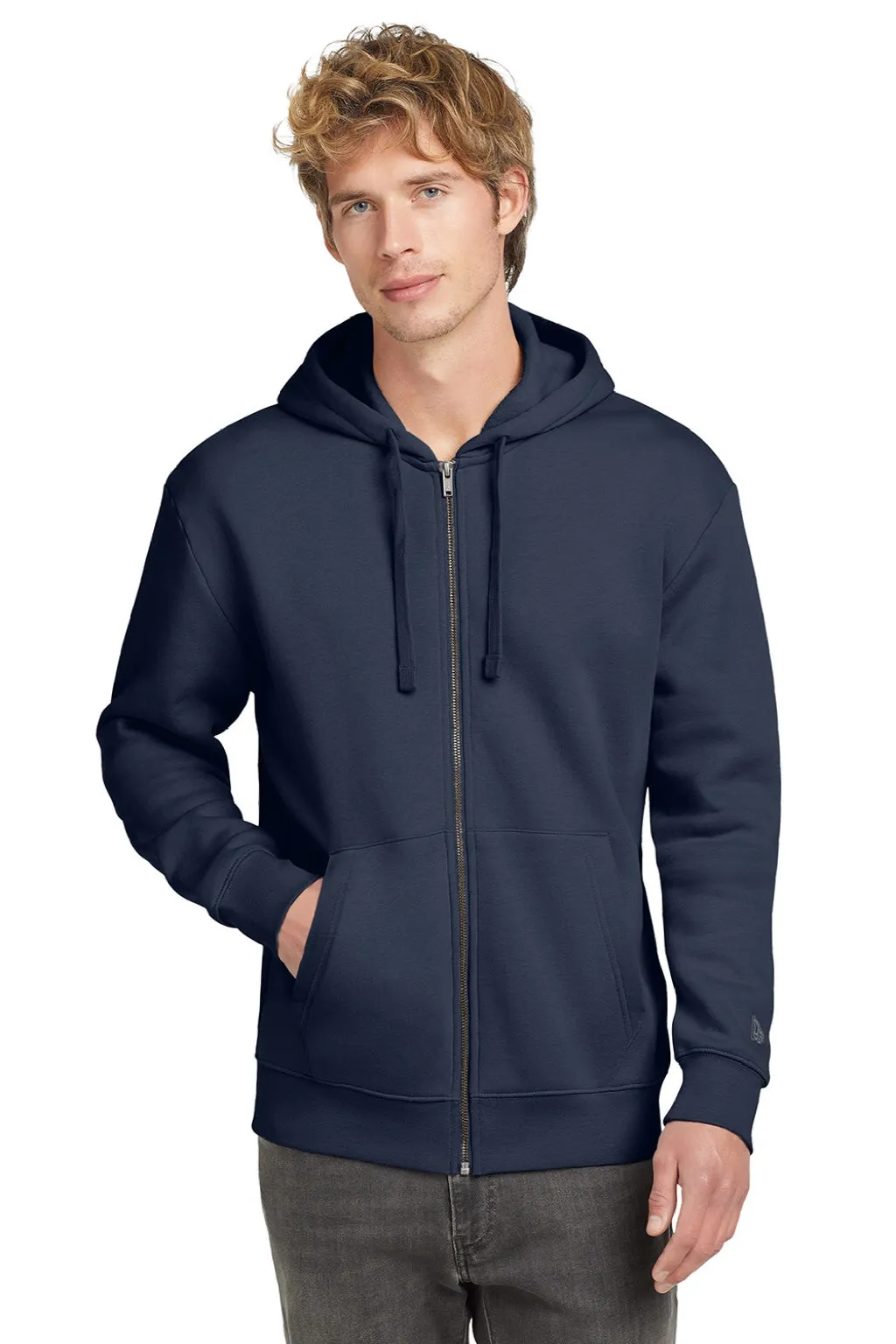 New Era Mens Heritage Fleece Full Zip Hooded Sweatshirt Hoodie w/ Pockets - True Navy Blue  Buy original Clothing New-Era