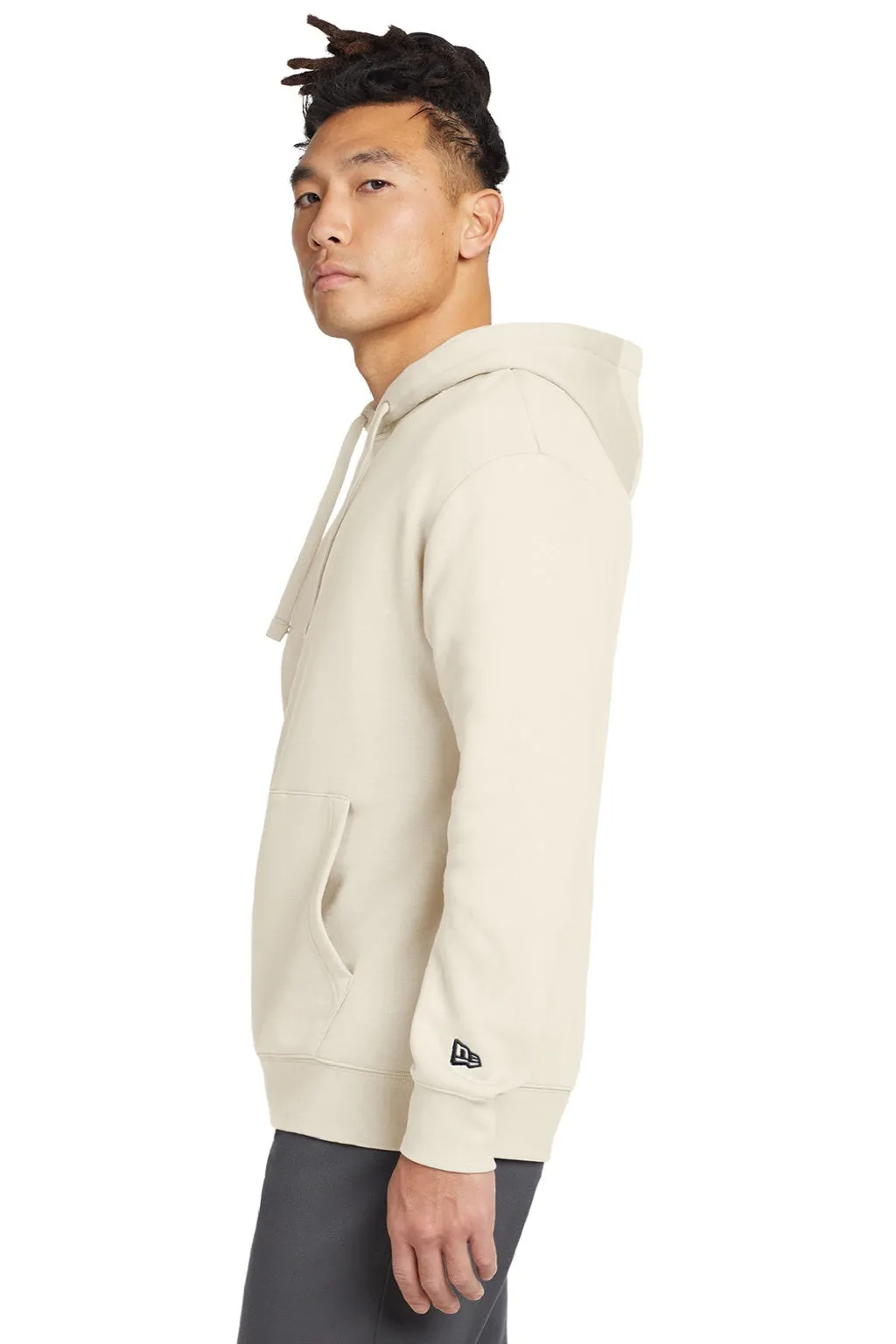 New Era Mens Heritage Fleece Hooded Sweatshirt Hoodie w/ Pouch Pocket - Soft Beige