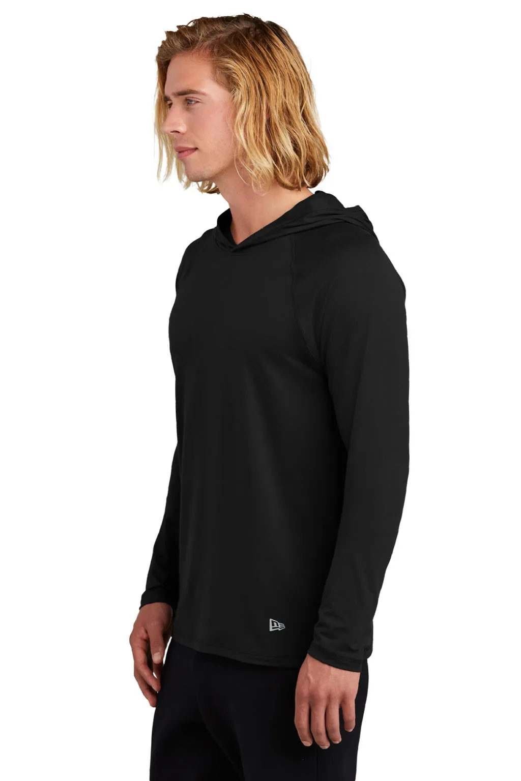 New Era Mens Power Moisture Wicking Long Sleeve Hooded T-Shirt Hoodie - Black