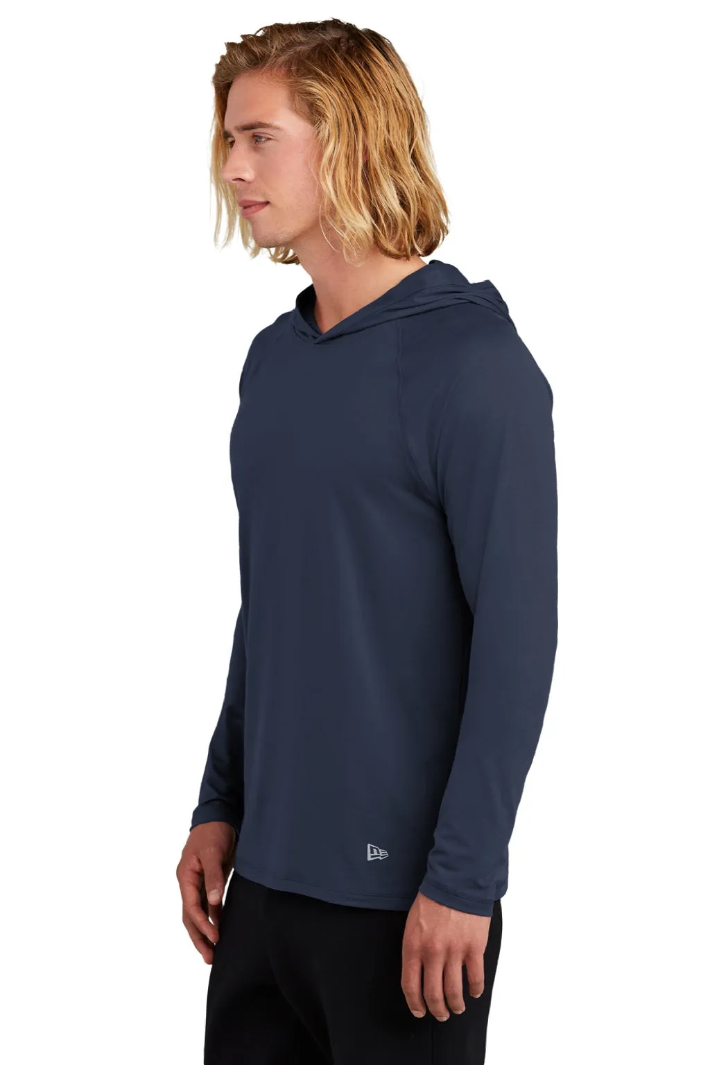 New Era Mens Power Moisture Wicking Long Sleeve Hooded T-Shirt Hoodie - True Navy Blue