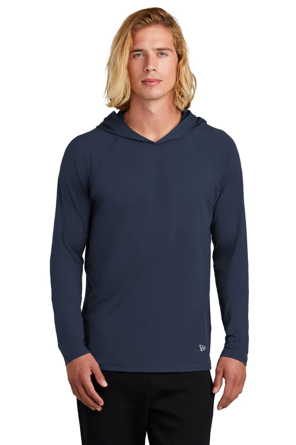 New Era Mens Power Moisture Wicking Long Sleeve Hooded T-Shirt Hoodie - True Navy Blue