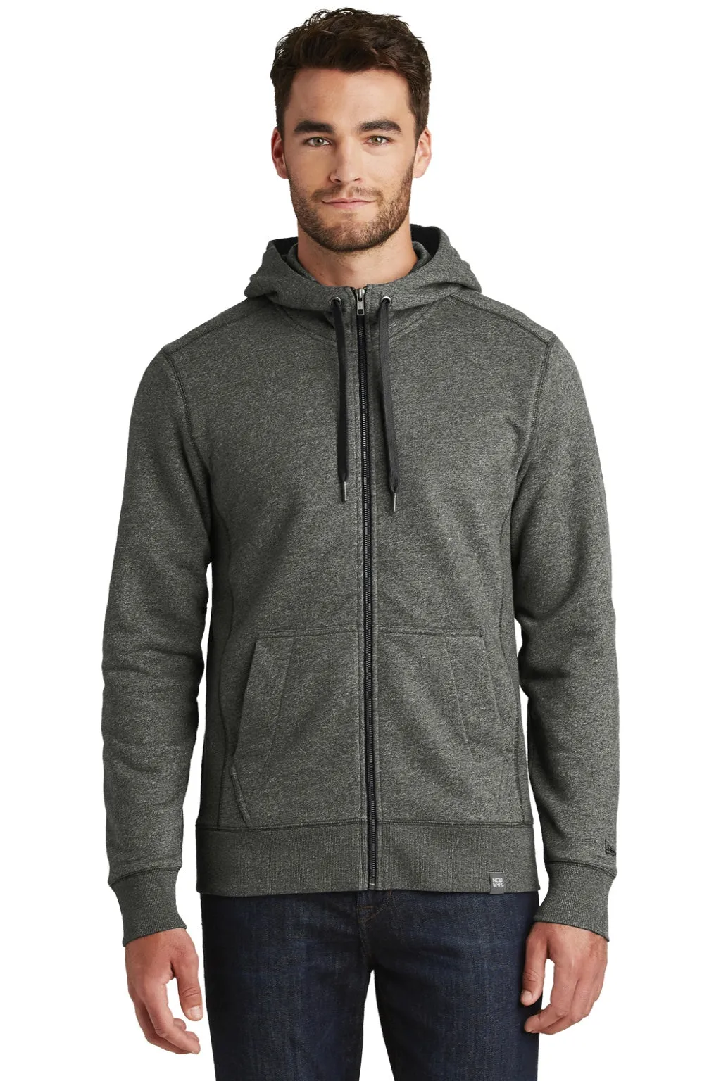 New Era Mens Sueded French Terry Full Zip Hooded Sweatshirt Hoodie w/ Pockets - Black Twist  Buy original Clothing New-Era