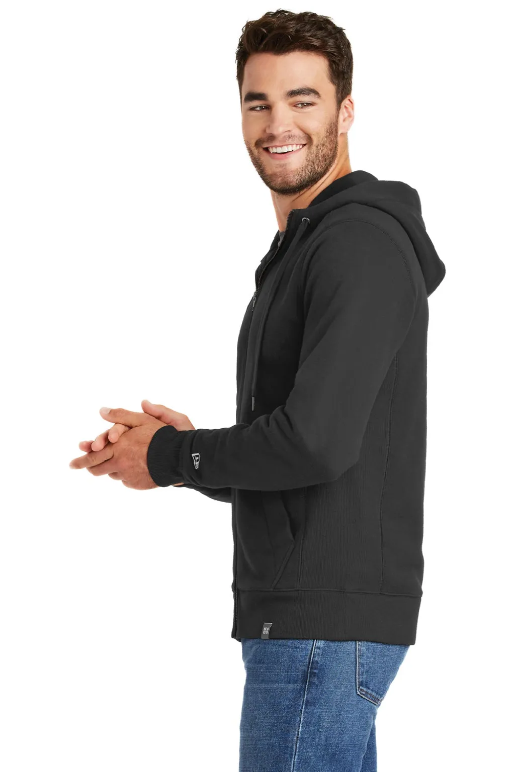 New Era Mens Sueded French Terry Full Zip Hooded Sweatshirt Hoodie w/ Pockets - Black