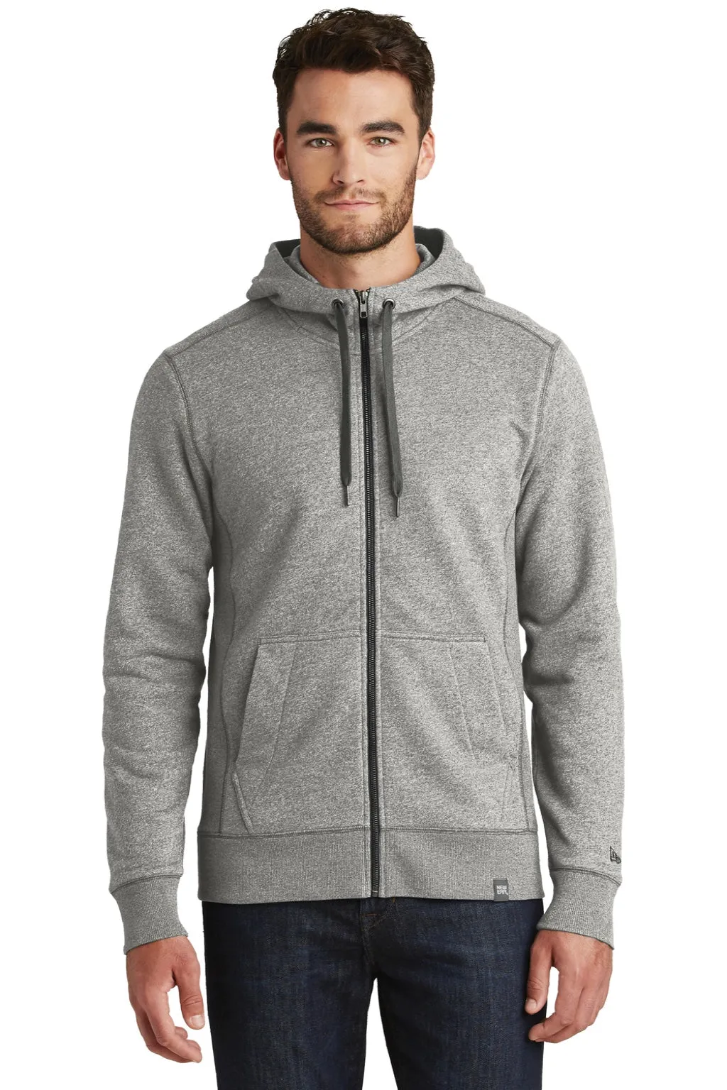 New Era Mens Sueded French Terry Full Zip Hooded Sweatshirt Hoodie w/ Pockets - Light Graphite Grey Twist  Buy original Clothing New-Era