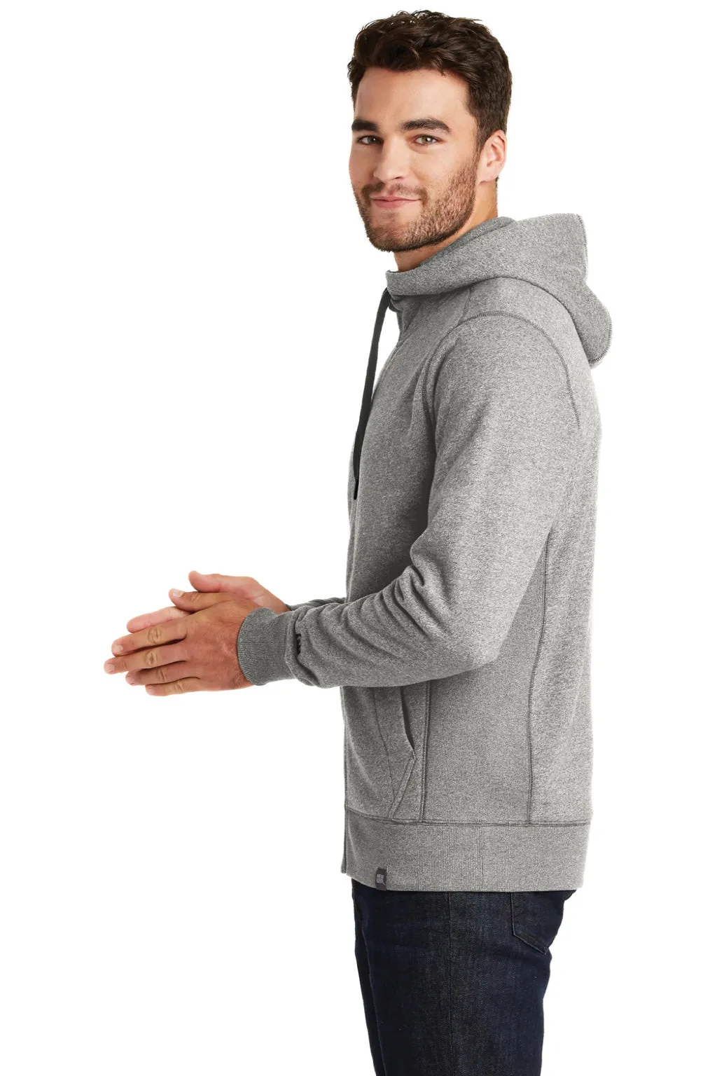 New Era Mens Sueded French Terry Full Zip Hooded Sweatshirt Hoodie w/ Pockets - Light Graphite Grey Twist  Buy original Clothing New-Era
