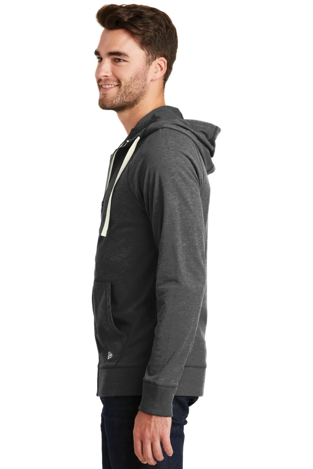 New Era Mens Sueded Full Zip Hooded Sweatshirt Hoodie w/ Pockets - Heather Black