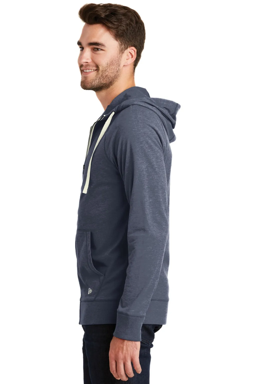 New Era Mens Sueded Full Zip Hooded Sweatshirt Hoodie w/ Pockets - Heather Navy Blue