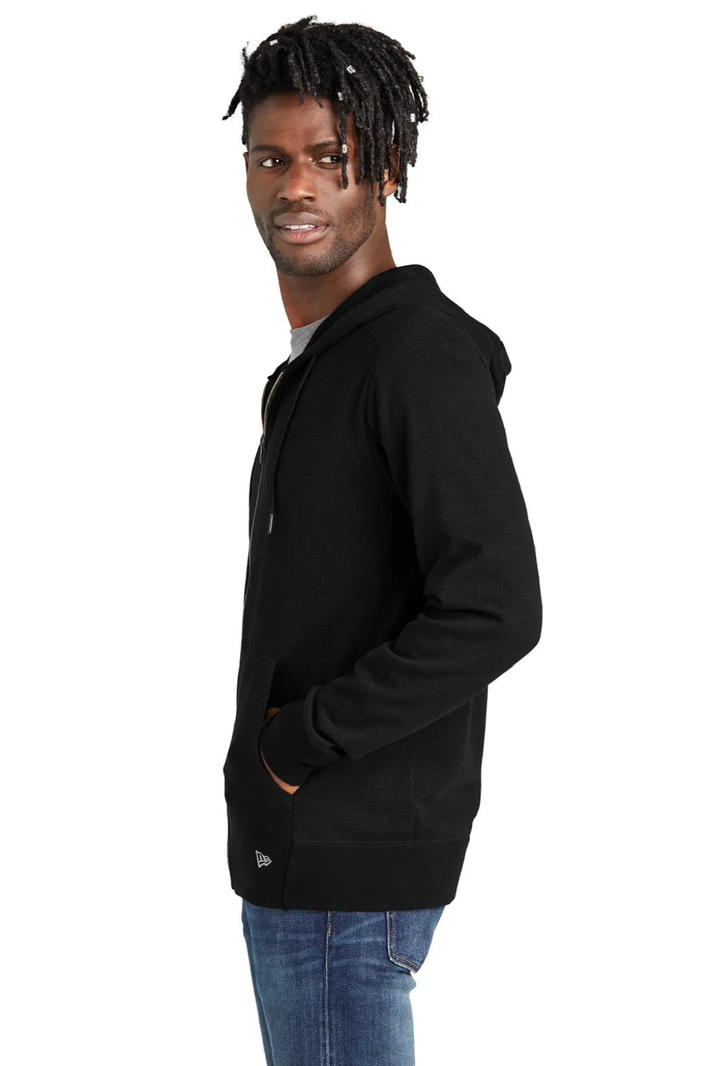 New Era Mens Thermal Full Zip Hooded Sweatshirt Hoodie w/ Pockets - Black  Buy original Clothing New-Era