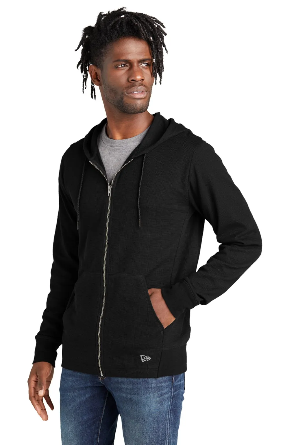 New Era Mens Thermal Full Zip Hooded Sweatshirt Hoodie w/ Pockets - Black  Buy original Clothing New-Era