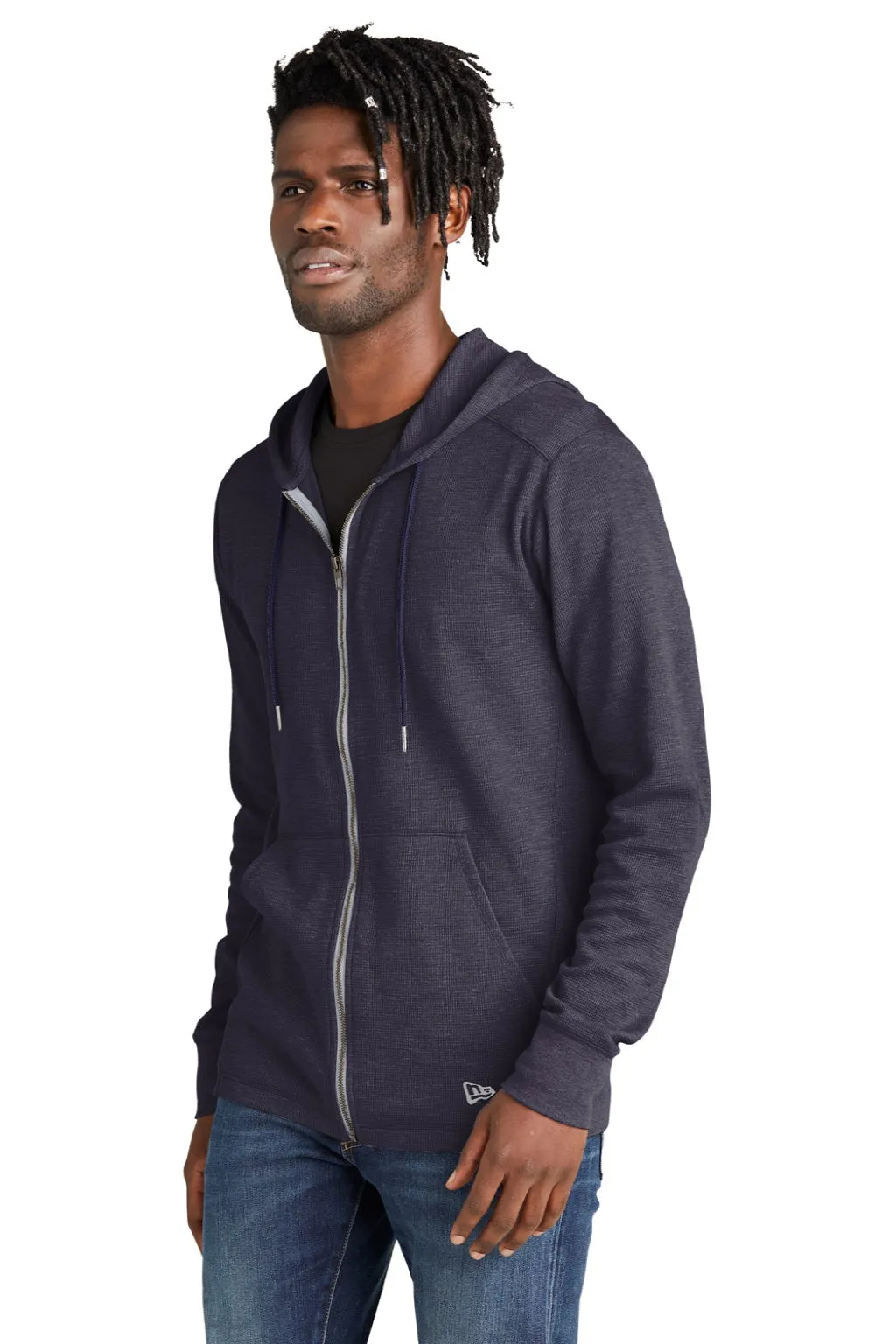 New Era Mens Thermal Full Zip Hooded Sweatshirt Hoodie w/ Pockets - Heather True Navy Blue  Buy original Clothing New-Era