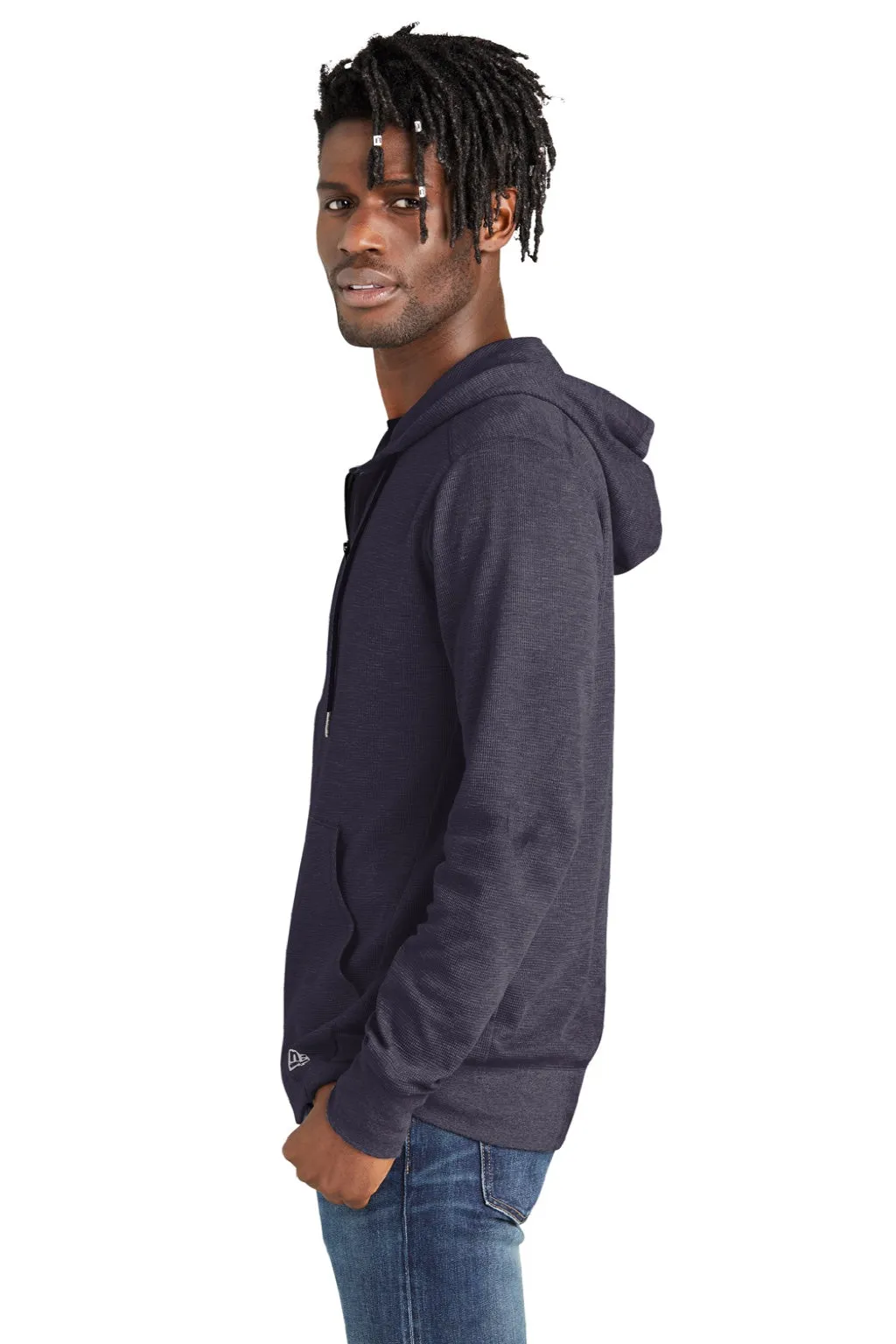 New Era Mens Thermal Full Zip Hooded Sweatshirt Hoodie w/ Pockets - Heather True Navy Blue  Buy original Clothing New-Era