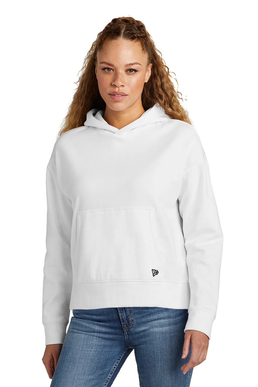 New Era Womens Comeback Fleece Hooded Sweatshirt Hoodie w/ Pouch Pocket - White