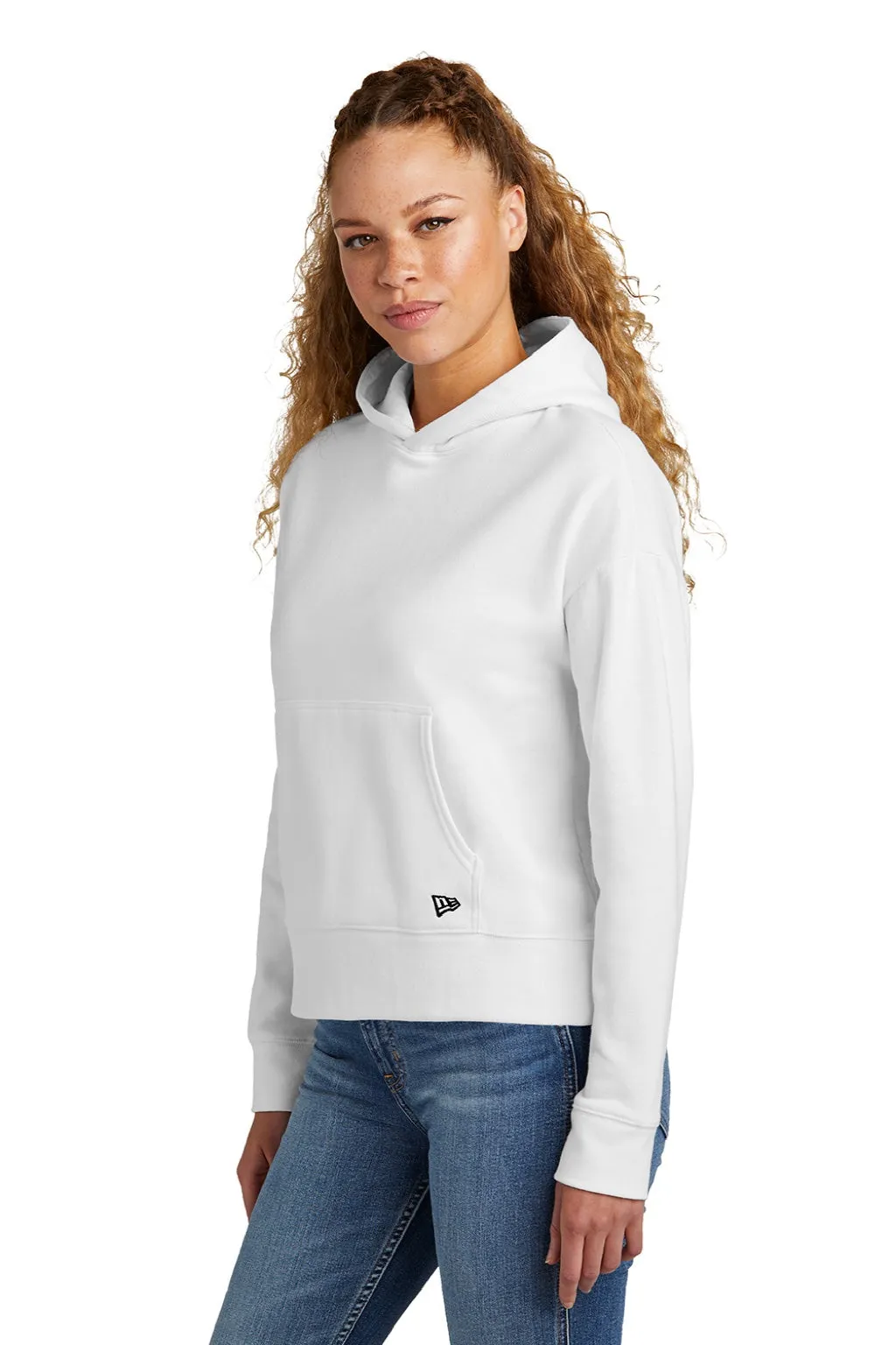 New Era Womens Comeback Fleece Hooded Sweatshirt Hoodie w/ Pouch Pocket - White