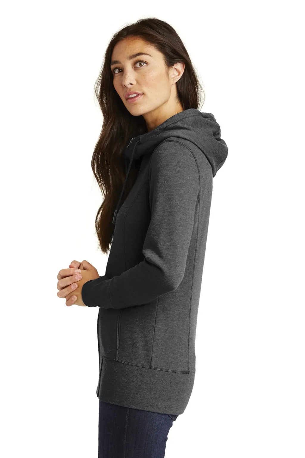 New Era Womens Fleece Full Zip Hooded Sweatshirt Hoodie w/ Pockets - Heather Black