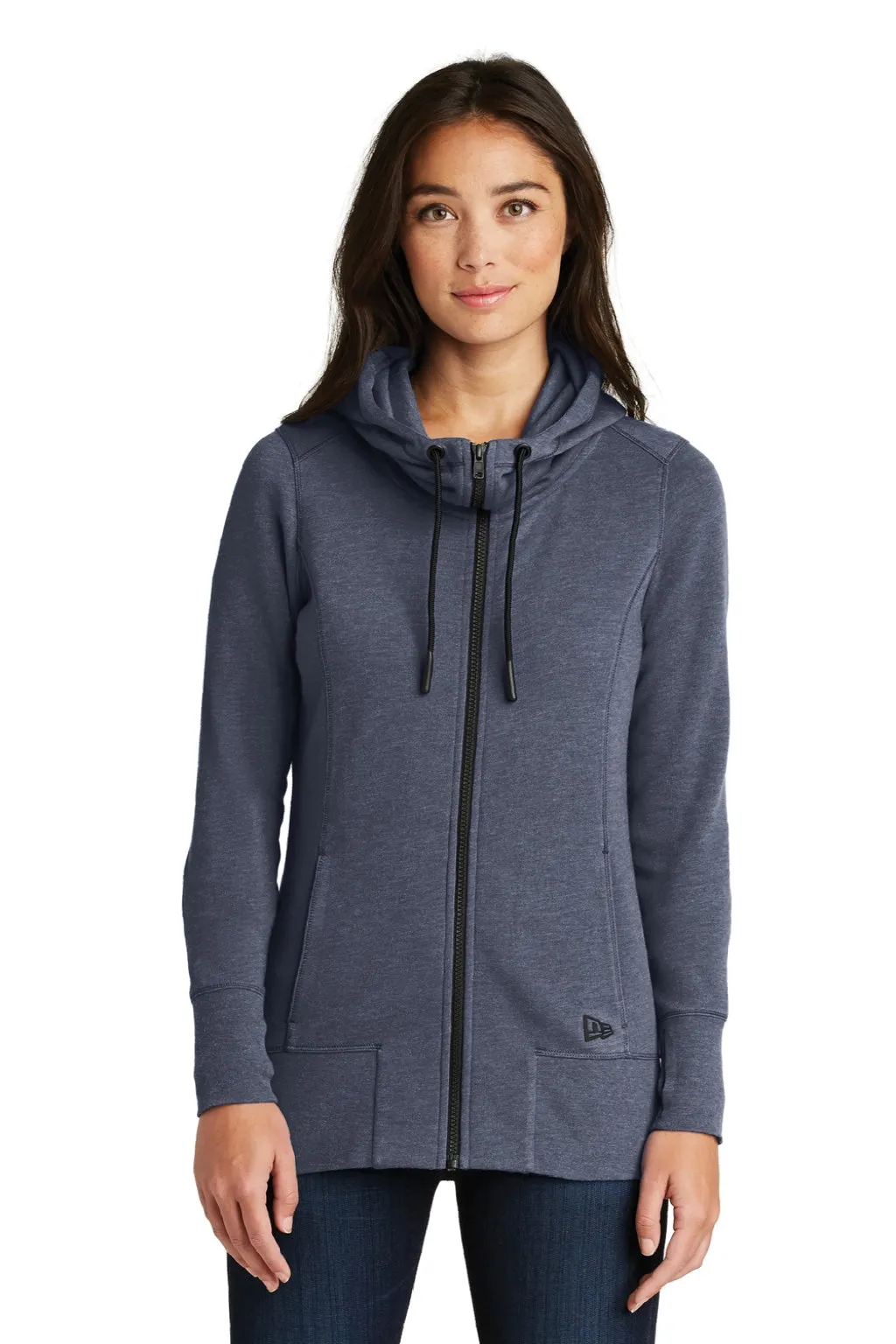 New Era Womens Fleece Full Zip Hooded Sweatshirt Hoodie w/ Pockets - Heather Navy Blue  Buy original Clothing New-Era