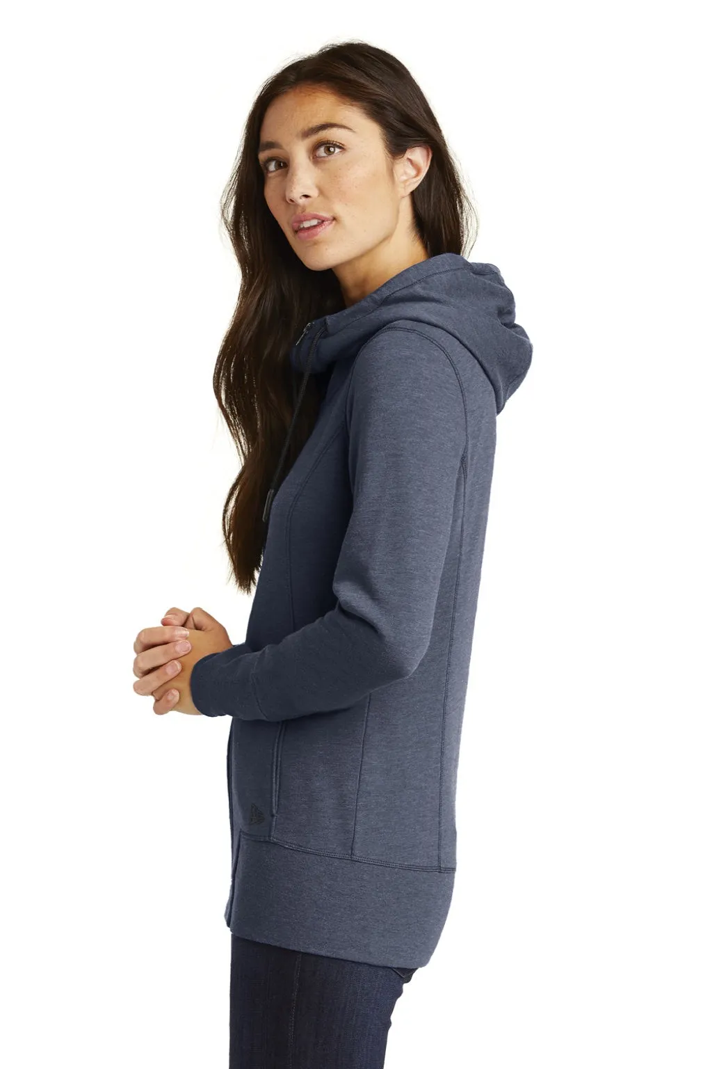 New Era Womens Fleece Full Zip Hooded Sweatshirt Hoodie w/ Pockets - Heather Navy Blue  Buy original Clothing New-Era