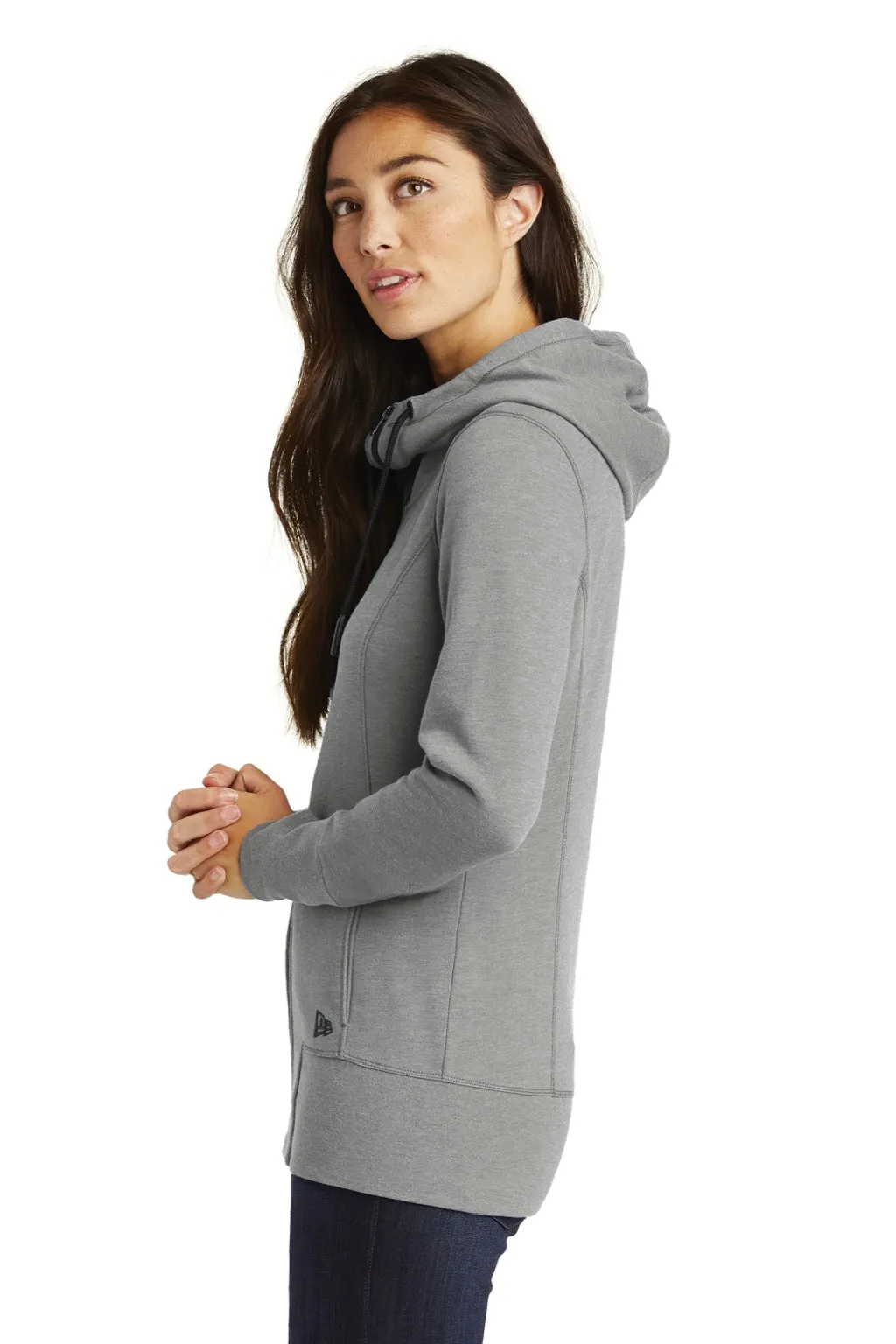 New Era Womens Fleece Full Zip Hooded Sweatshirt Hoodie w/ Pockets - Heather Shadow Grey