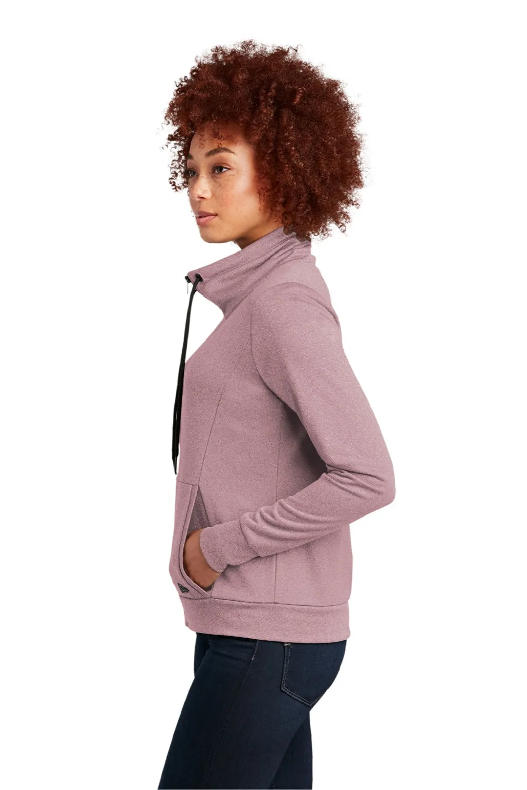 New Era Womens Performance Terry Full Zip Sweatshirt w/ Pockets - Heather Dusty Mauve