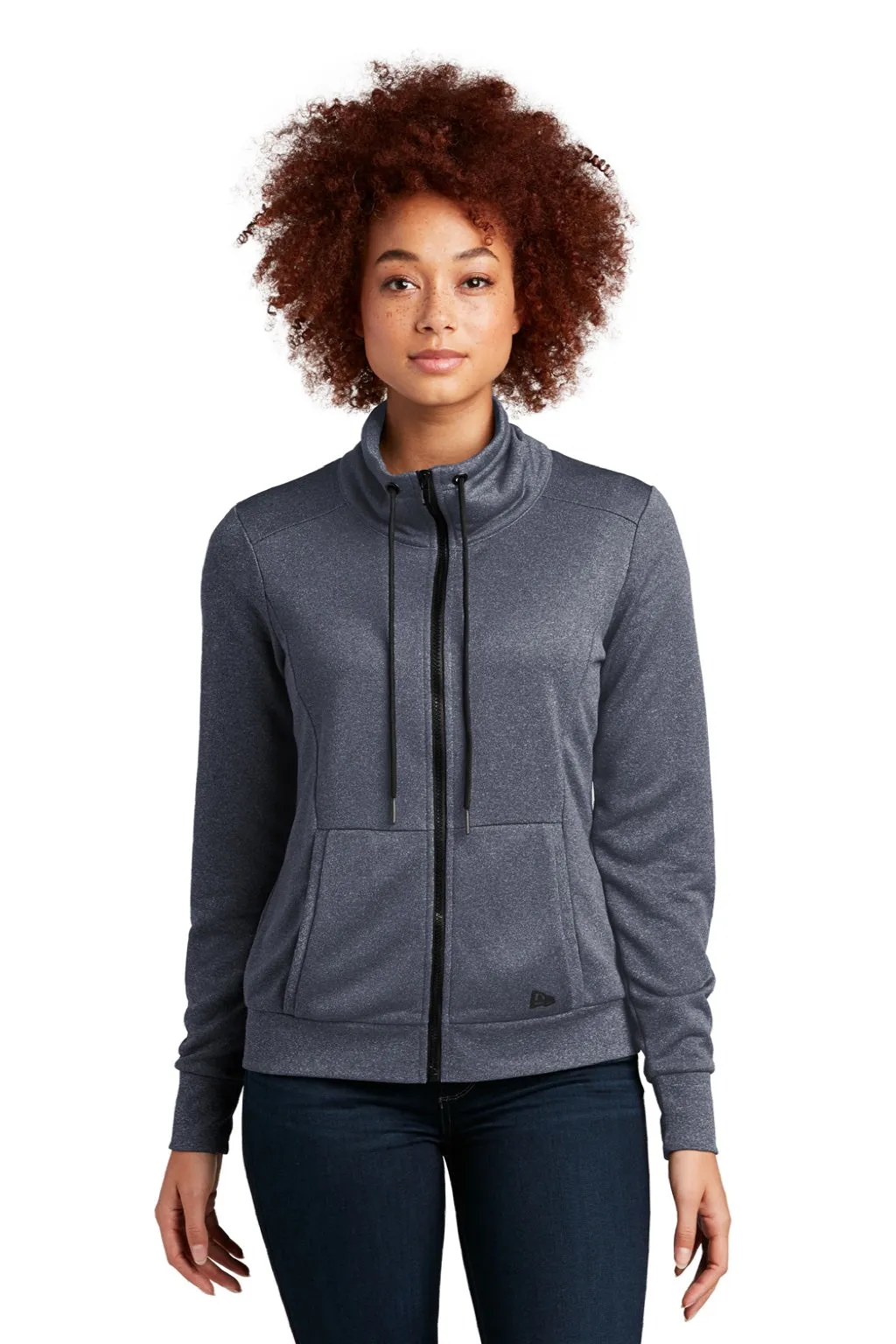 New Era Womens Performance Terry Full Zip Sweatshirt w/ Pockets - Heather True Navy Blue