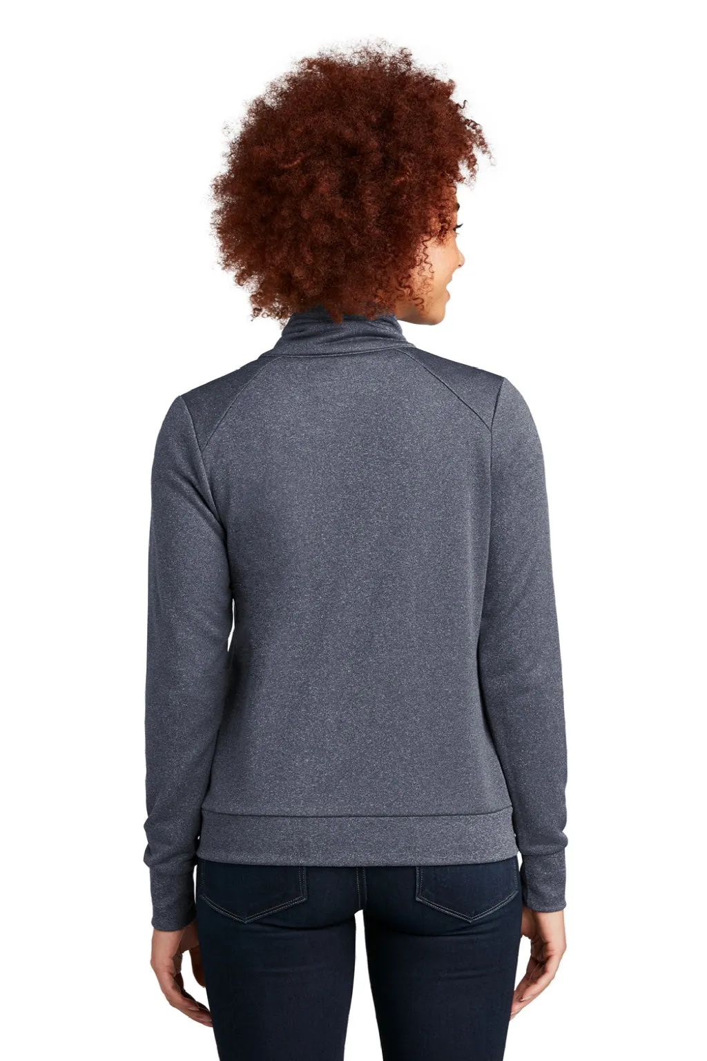 New Era Womens Performance Terry Full Zip Sweatshirt w/ Pockets - Heather True Navy Blue