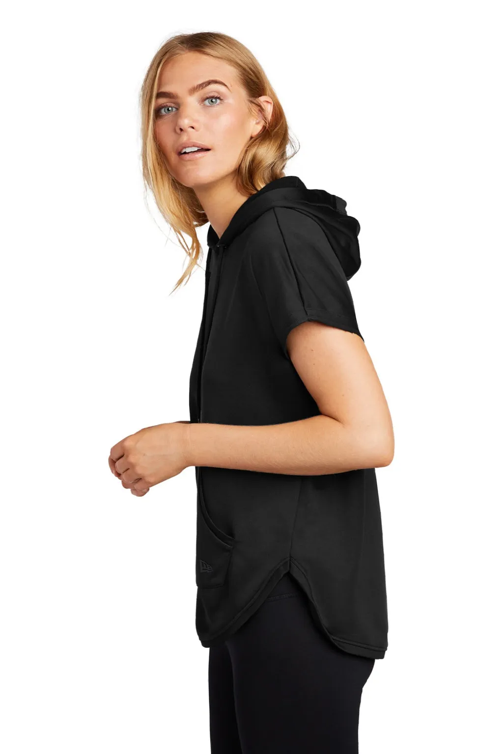 New Era Womens Performance Terry Short Sleeve Hooded Sweatshirt Hoodie w/ Pouch Pocket - Black  Buy original Clothing New-Era