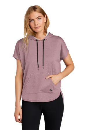 New Era Womens Performance Terry Short Sleeve Hooded Sweatshirt Hoodie w/ Pouch Pocket - Heather Dusty Mauve  Buy original Clothing New-Era