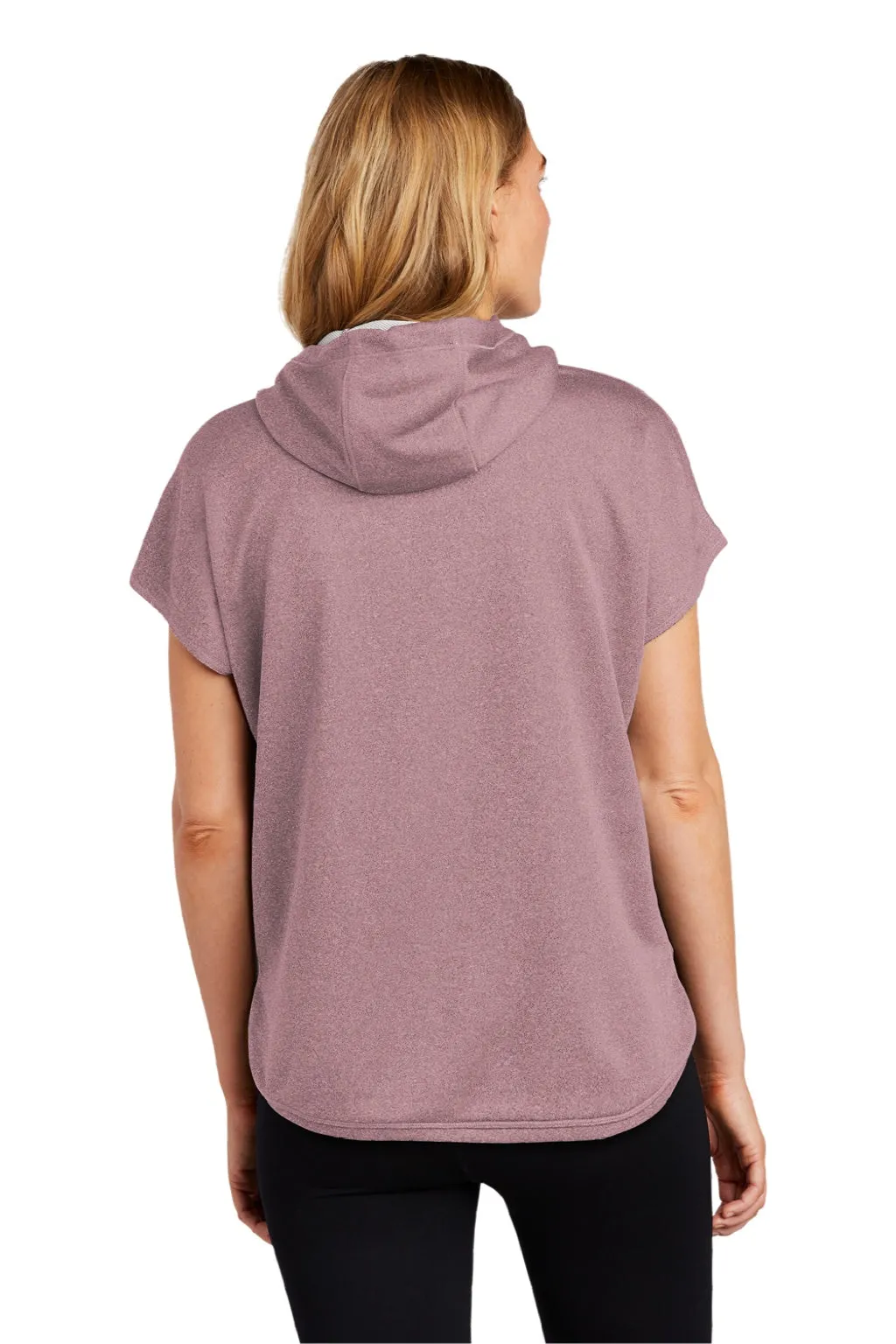 New Era Womens Performance Terry Short Sleeve Hooded Sweatshirt Hoodie w/ Pouch Pocket - Heather Dusty Mauve