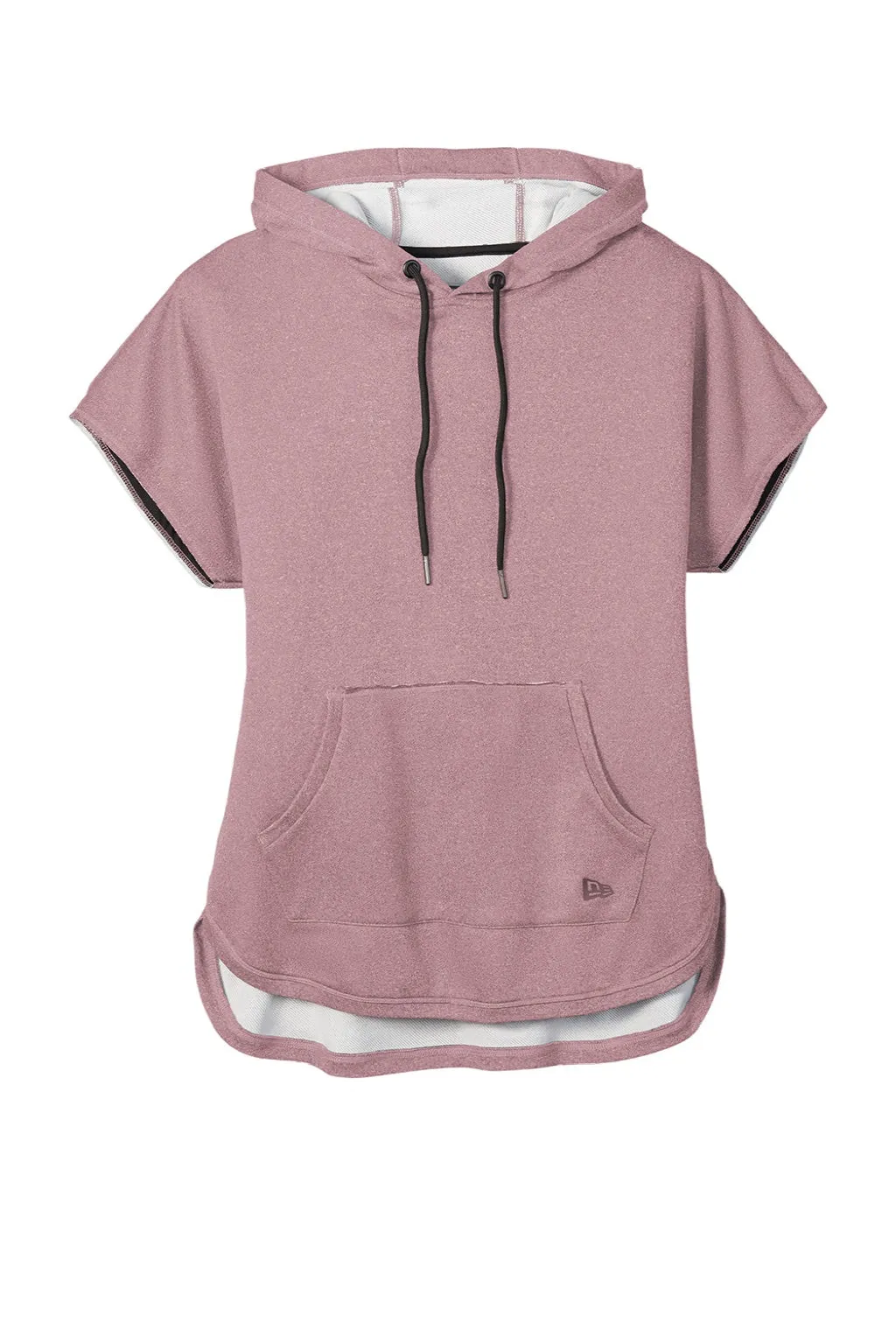 New Era Womens Performance Terry Short Sleeve Hooded Sweatshirt Hoodie w/ Pouch Pocket - Heather Dusty Mauve