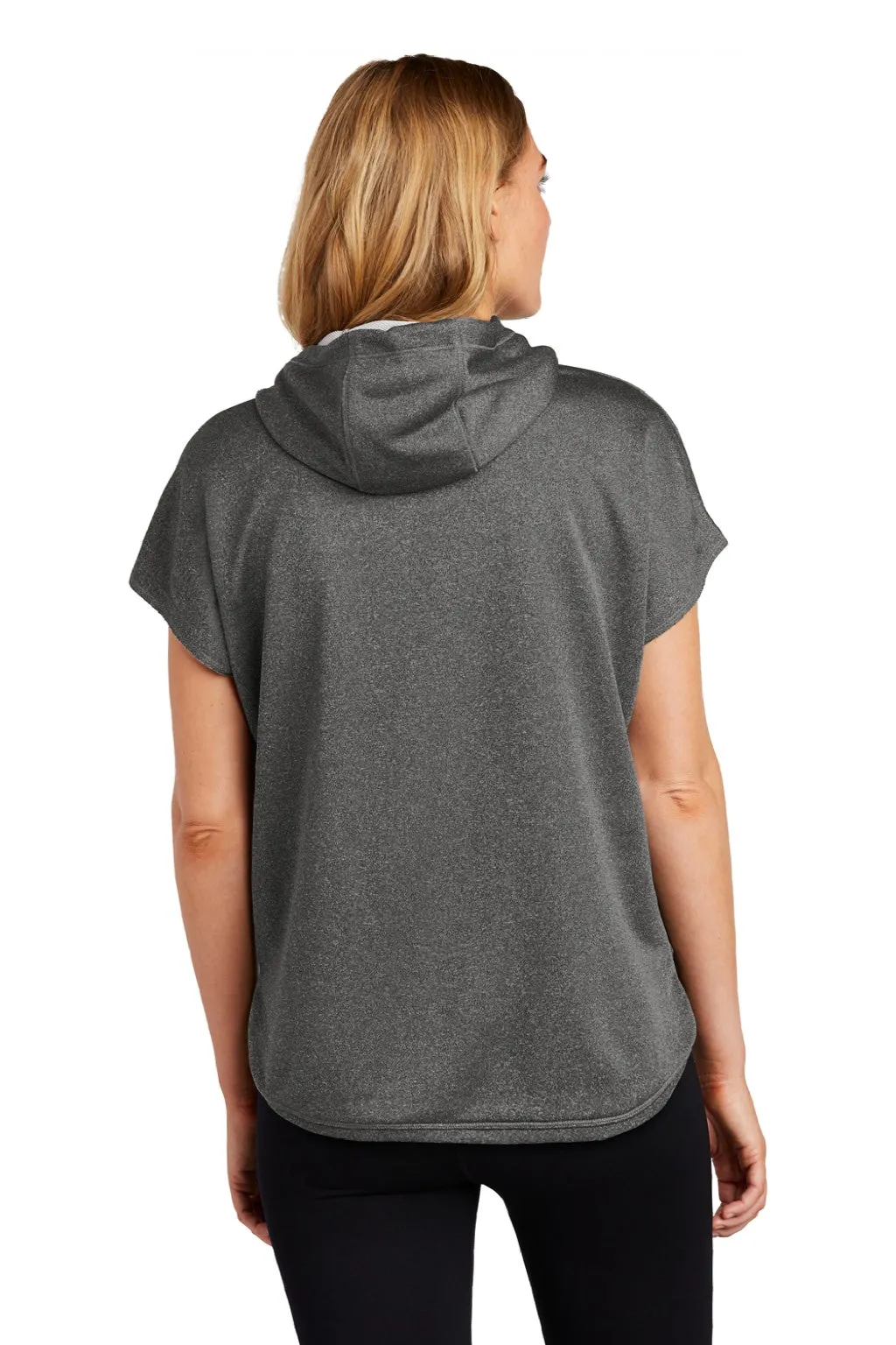 New Era Womens Performance Terry Short Sleeve Hooded Sweatshirt Hoodie w/ Pouch Pocket - Heather Graphite Grey
