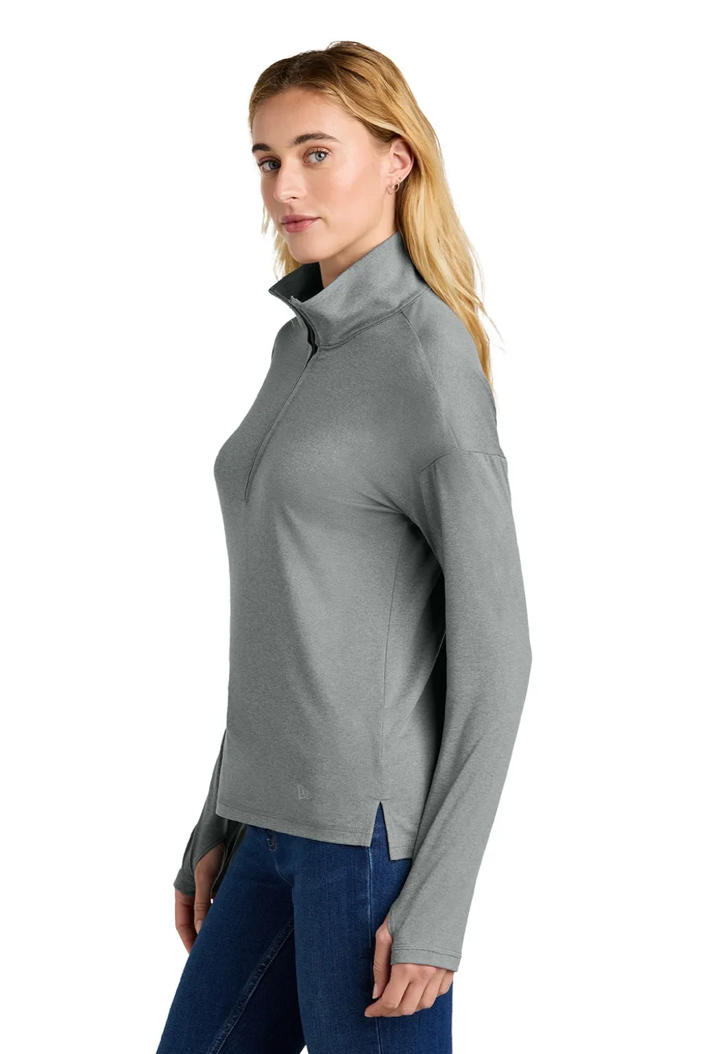 New Era Womens Power Moisture Wicking 1/4 Zip Sweatshirt - Heather Shadow Grey
