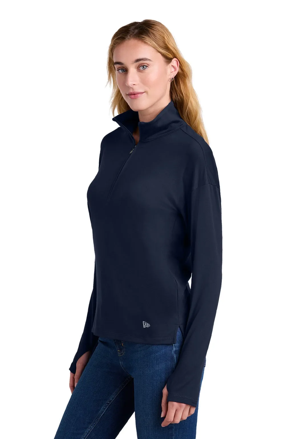 New Era Womens Power Moisture Wicking 1/4 Zip Sweatshirt - True Navy Blue