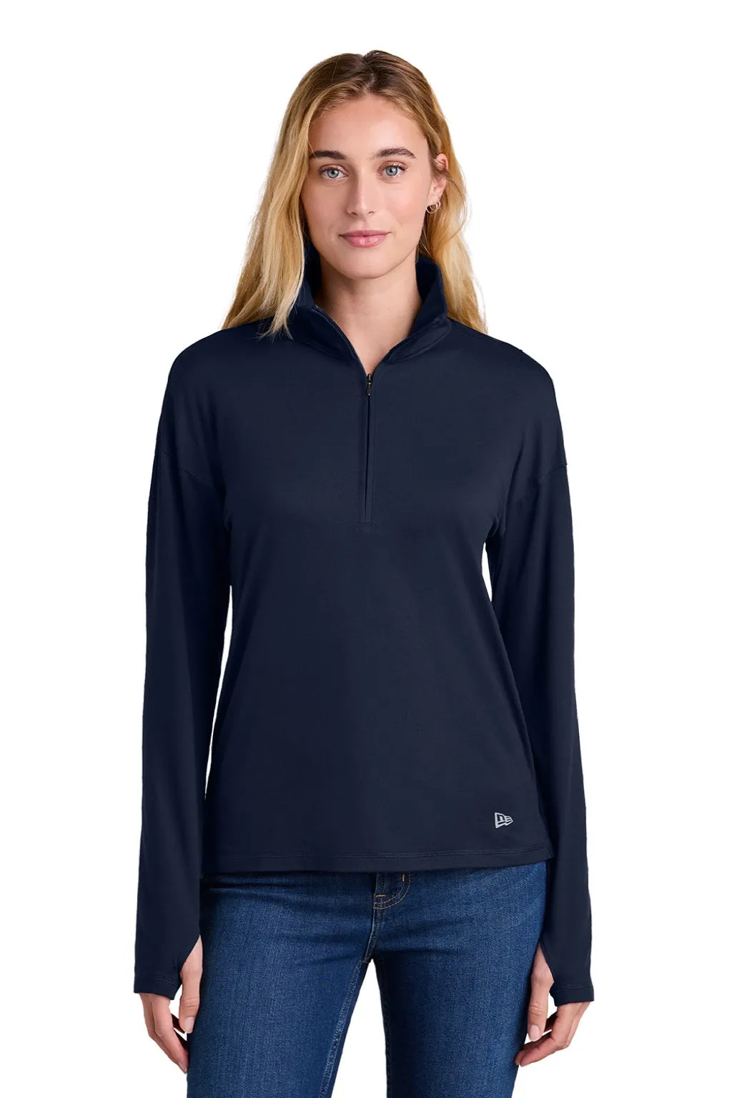 New Era Womens Power Moisture Wicking 1/4 Zip Sweatshirt - True Navy Blue