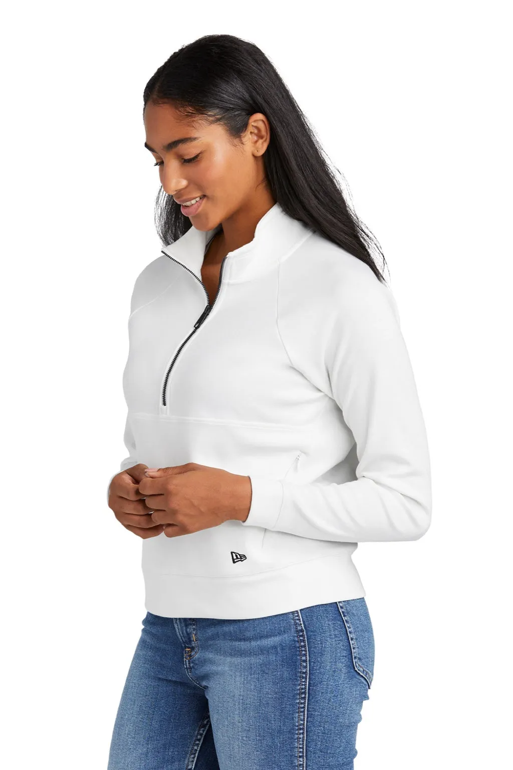 New Era Womens STS 1/4 Zip Sweatshirt w/ Pouch Pocket - Fan White