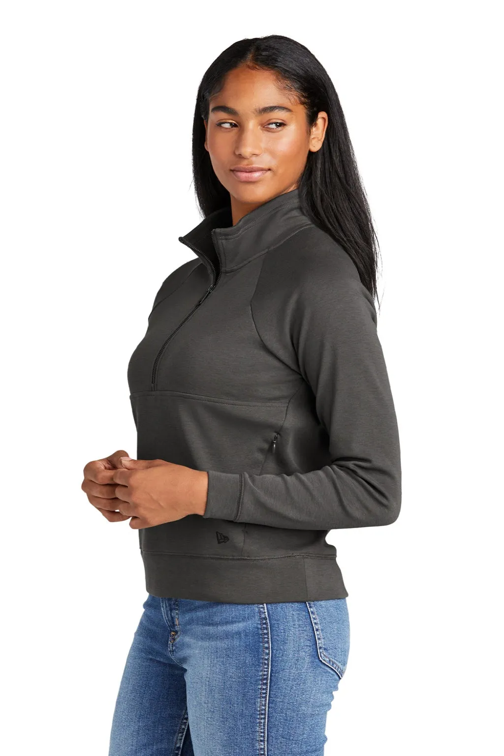 New Era Womens STS 1/4 Zip Sweatshirt w/ Pouch Pocket - Graphite Grey