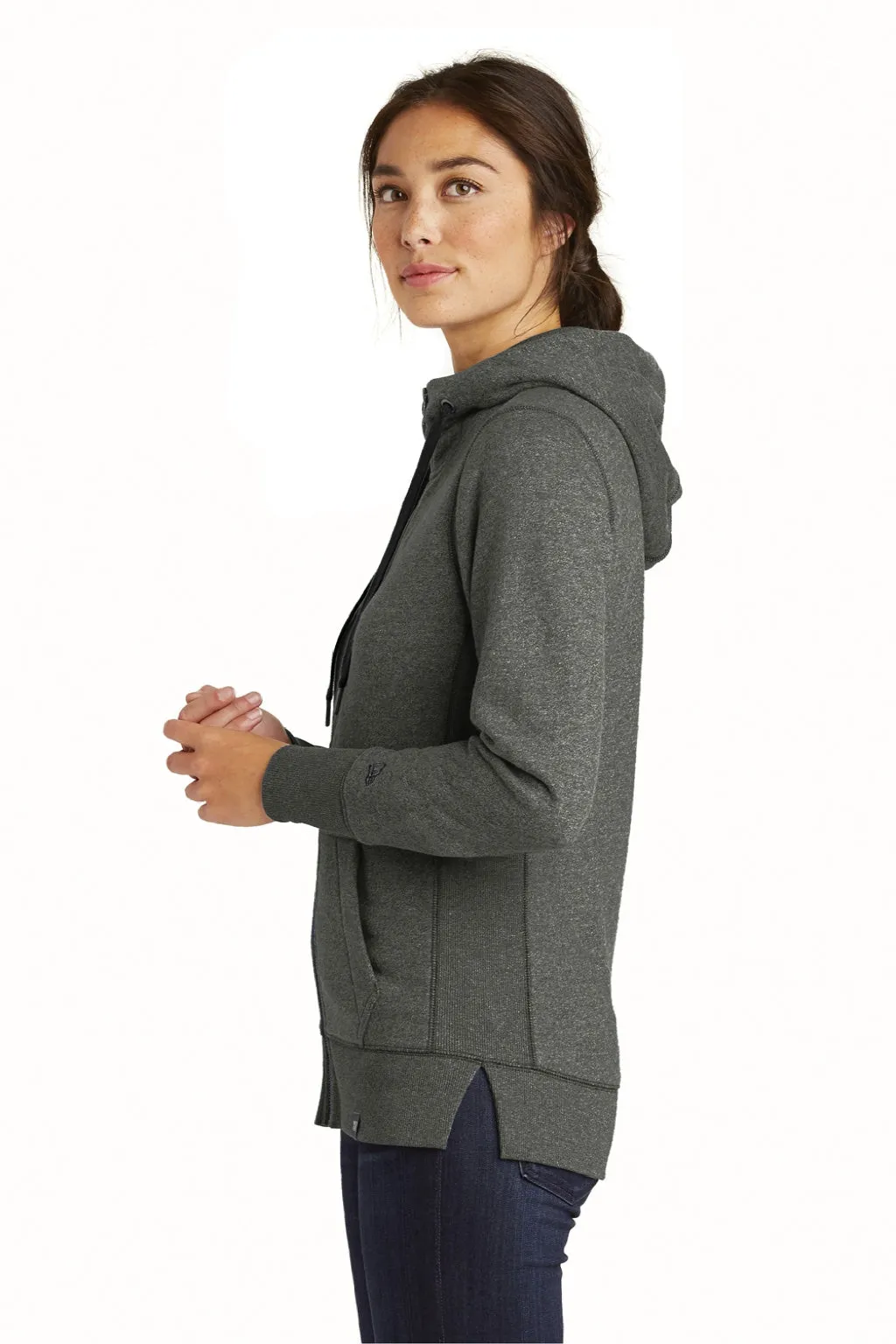 New Era Womens Sueded French Terry Full Zip Hooded Sweatshirt Hoodie w/ Pockets - Black Twist