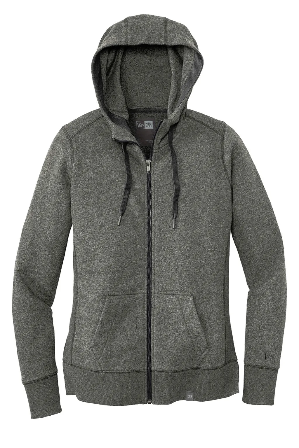 New Era Womens Sueded French Terry Full Zip Hooded Sweatshirt Hoodie w/ Pockets - Black Twist