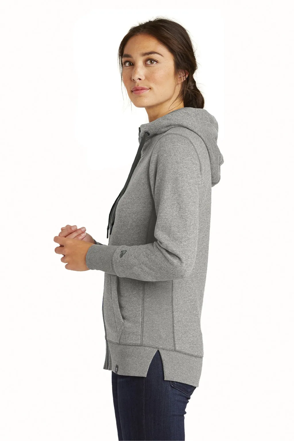 New Era Womens Sueded French Terry Full Zip Hooded Sweatshirt Hoodie w/ Pockets - Light Graphite Grey Twist