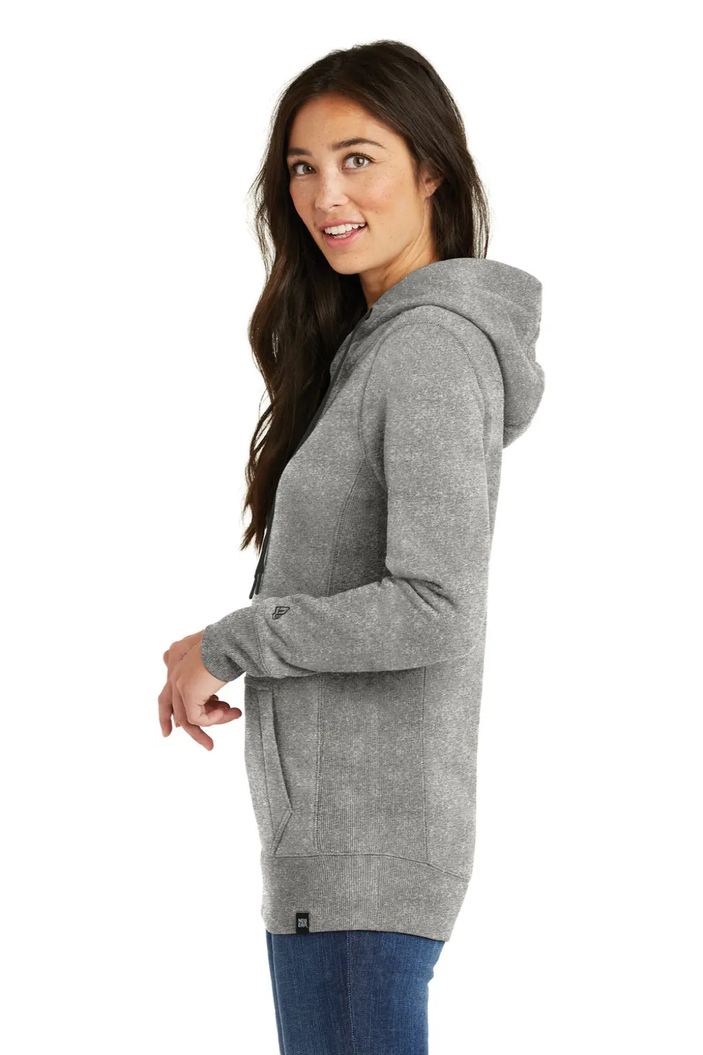 New Era Womens Sueded French Terry Hooded Sweatshirt Hoodie w/ Pouch Pocket - Light Graphite Grey Twist